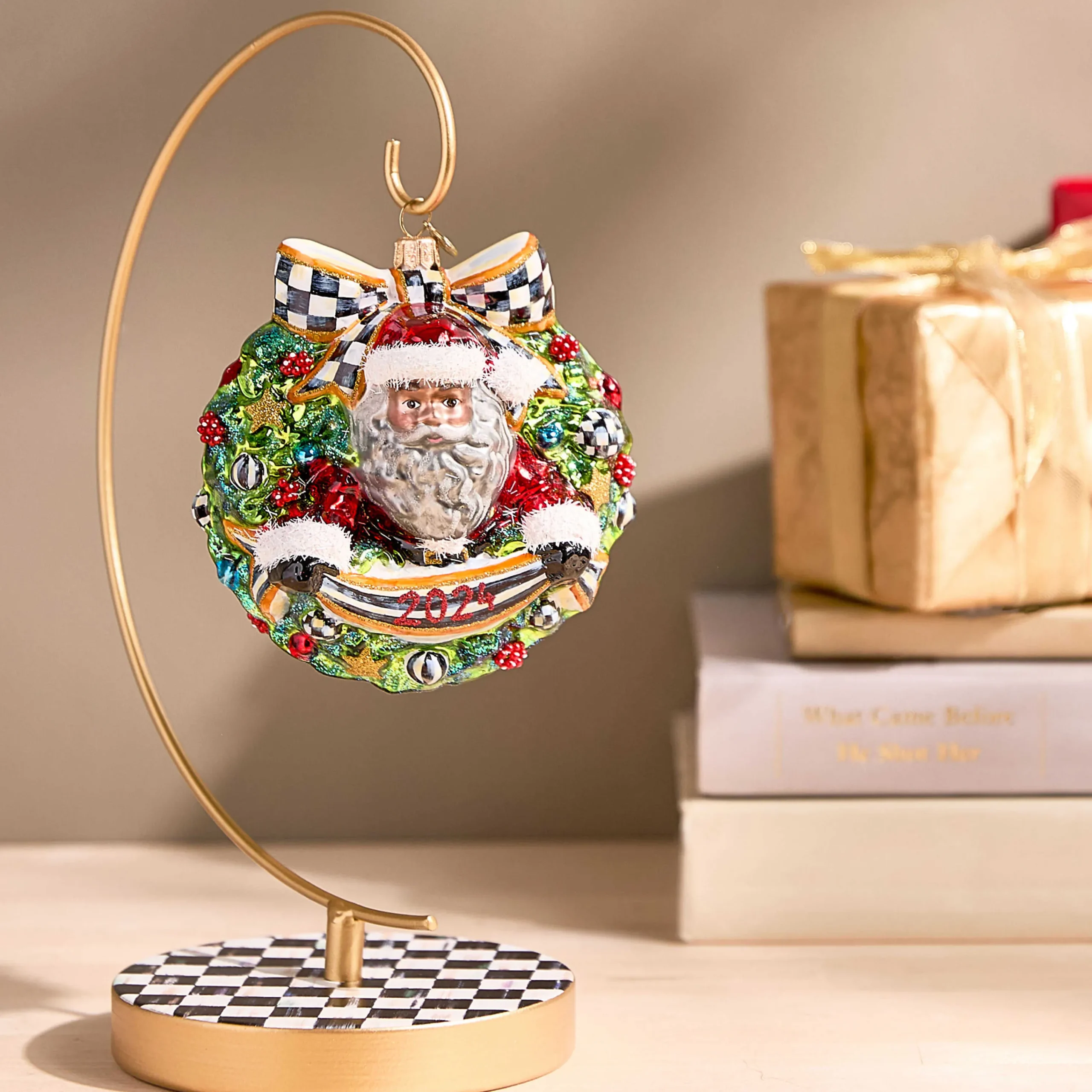 MacKenzie-Childs 2024 Black Santa Glass Wreath Ornament| Holiday