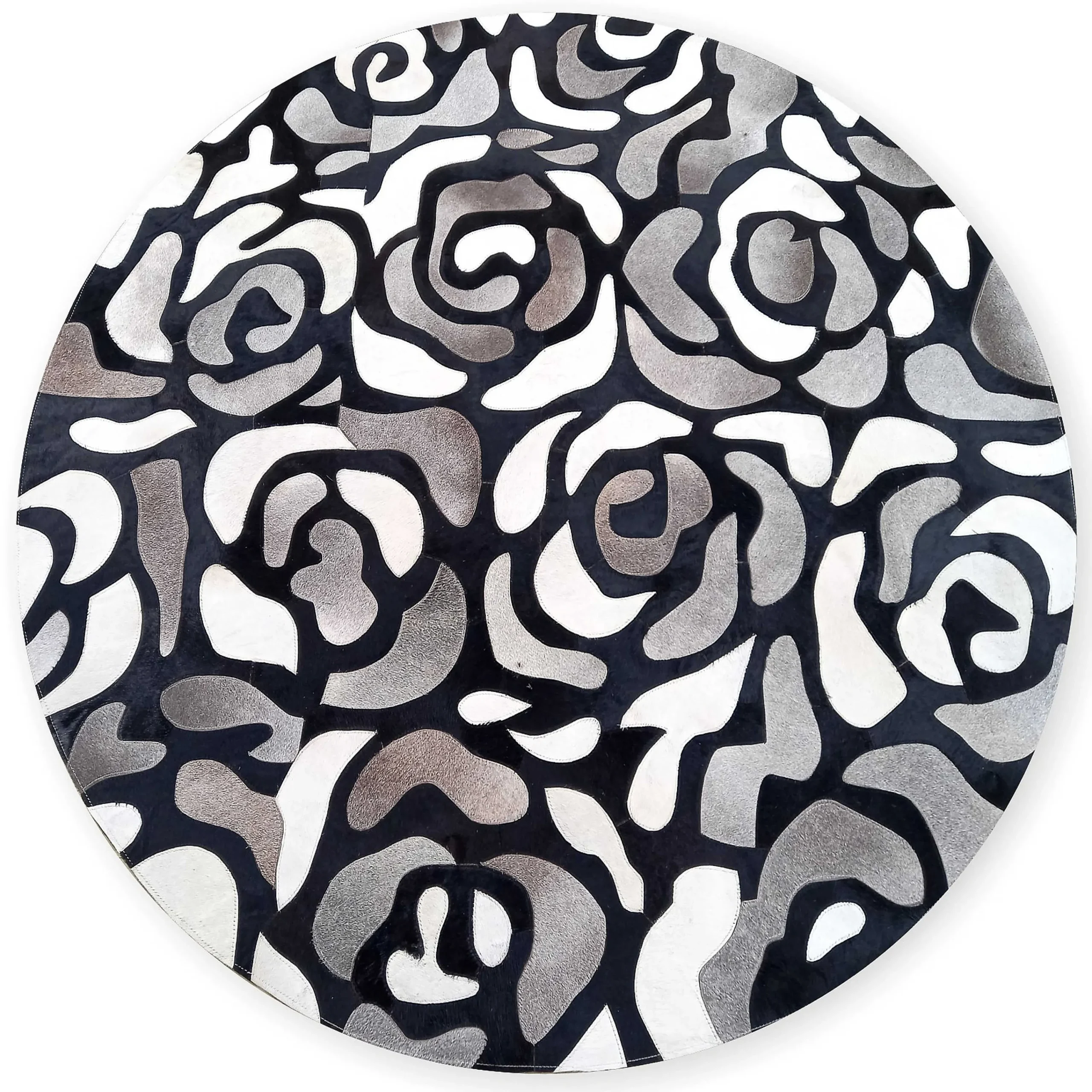 MacKenzie-Childs Abstract Roses Hair on Hide Grey 6' Round Rug| Rugs