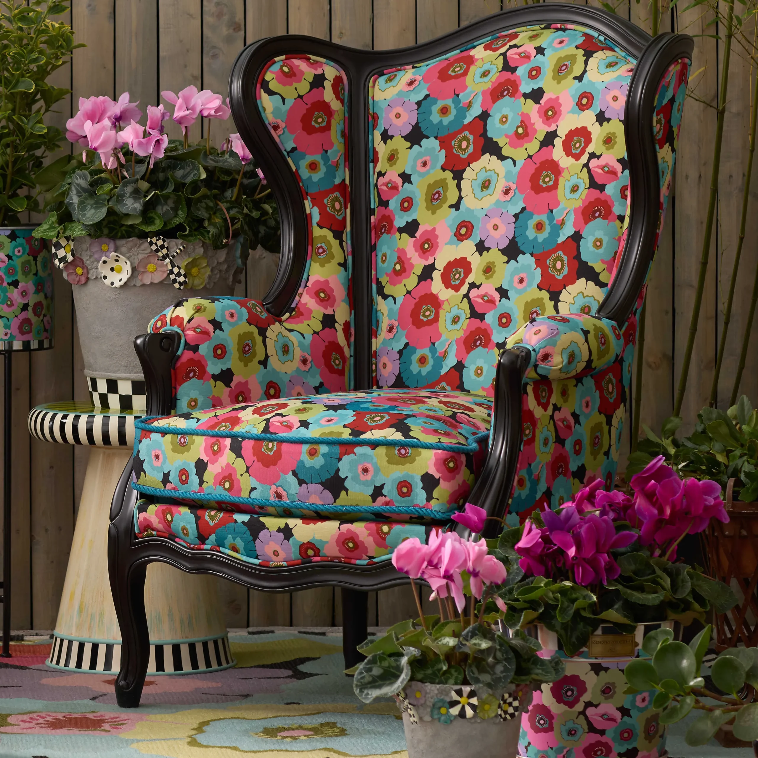 MacKenzie-Childs Always Flowers Outdoor Wing Chair| Outdoor