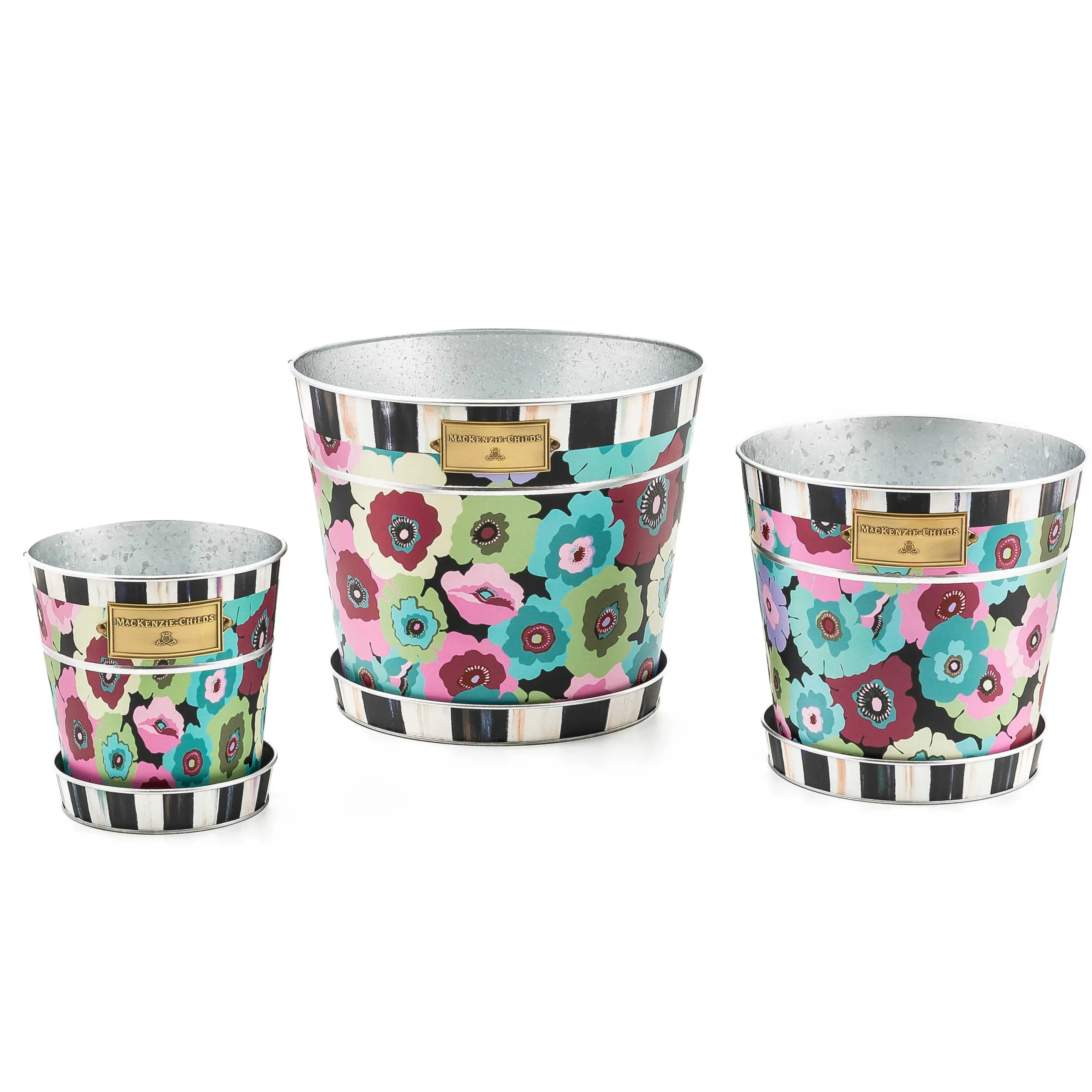 MacKenzie-Childs Always Flowers Pots Saucers, Set of 3| Spring|Greenery & Florals