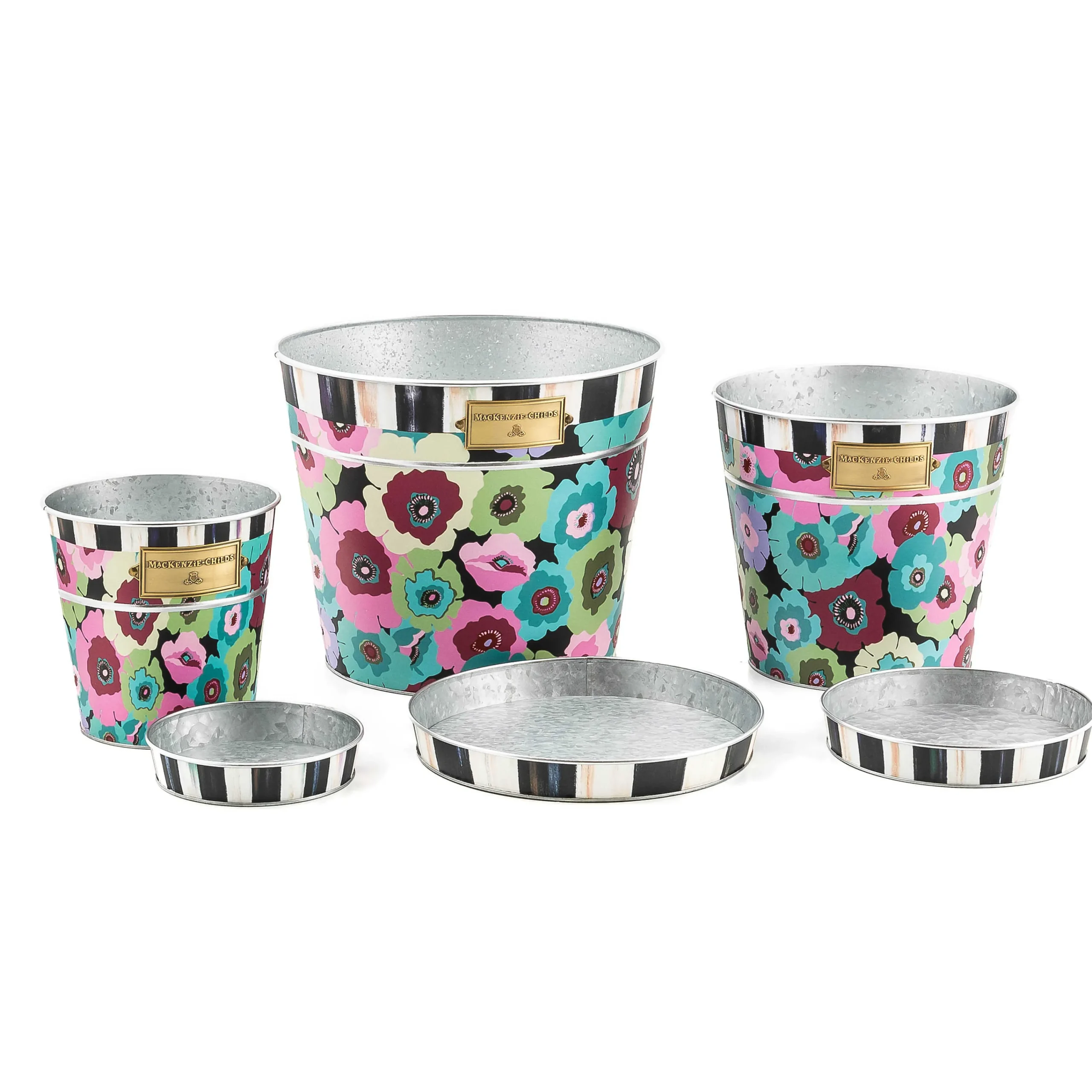 MacKenzie-Childs Always Flowers Pots Saucers, Set of 3| Spring|Greenery & Florals