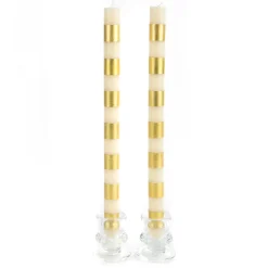 MacKenzie-Childs Bands Gold Dinner Candles, Set of 2| Candles & Fragrances|Table Accessories