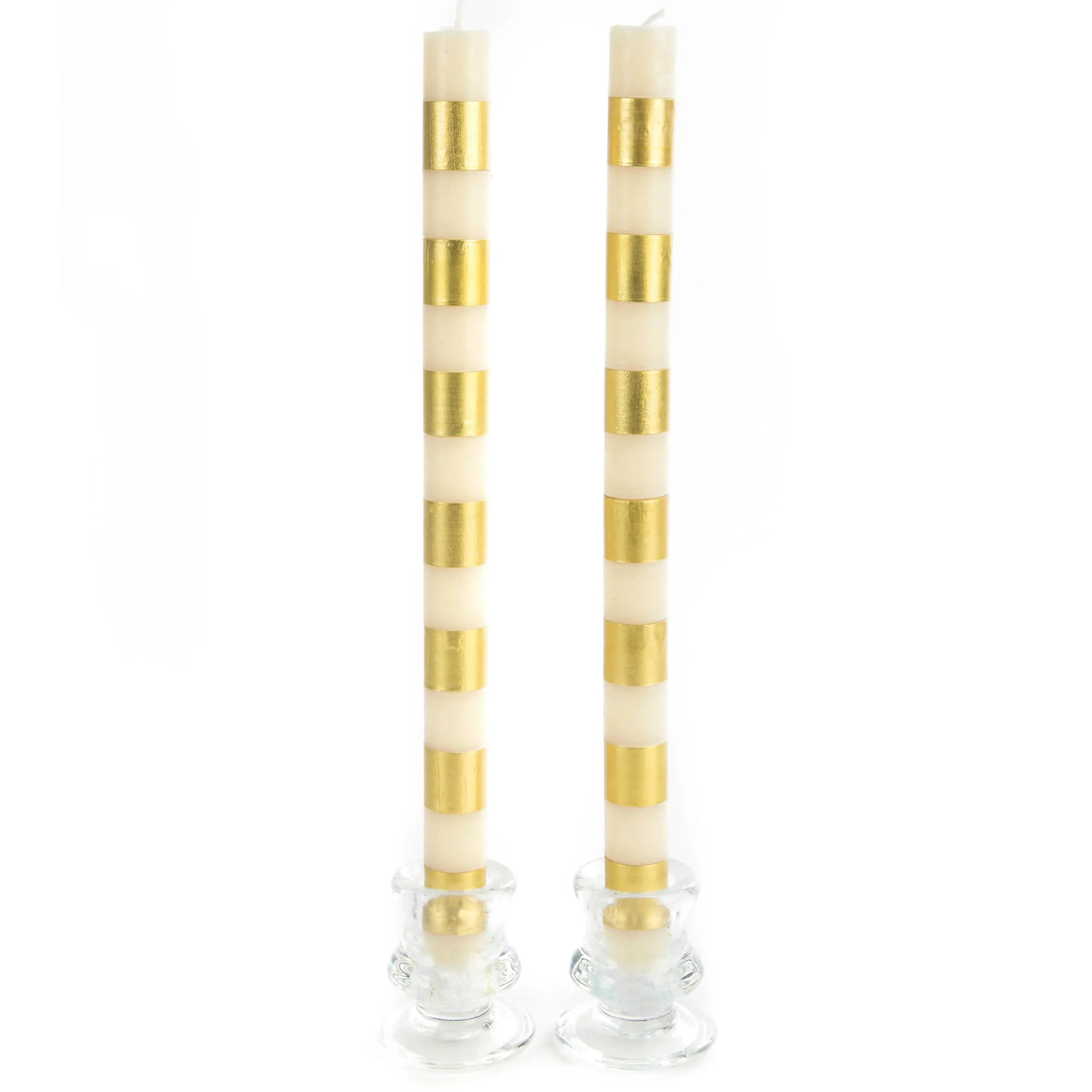 MacKenzie-Childs Bands Gold Dinner Candles, Set of 2| Candles & Fragrances|Table Accessories