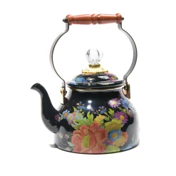 MacKenzie-Childs Black Flower Market 2 Quart Tea Kettle| The Coffee Shop|Tea Kettles