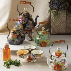 MacKenzie-Childs Black Flower Market 2 Quart Tea Kettle| The Coffee Shop|Tea Kettles