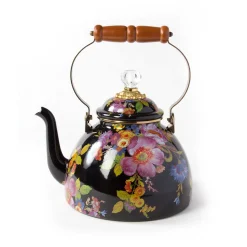 MacKenzie-Childs Black Flower Market 3 Quart Tea Kettle| Tea Kettles