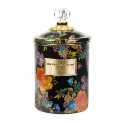 MacKenzie-Childs Black Flower Market Medium Canister| Room Accents|Kitchen Storage & Organization