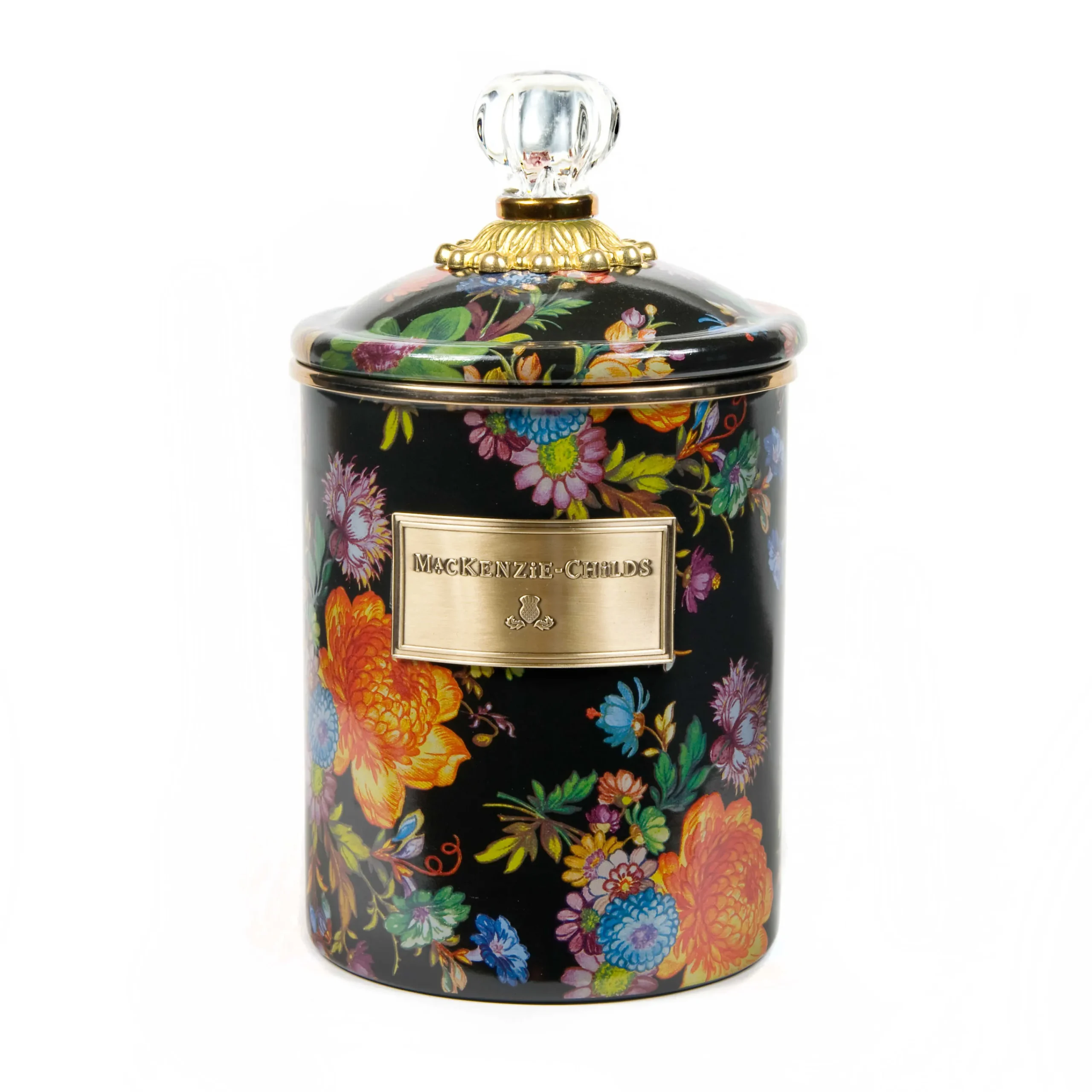 MacKenzie-Childs Black Flower Market Medium Canister| Room Accents|Kitchen Storage & Organization