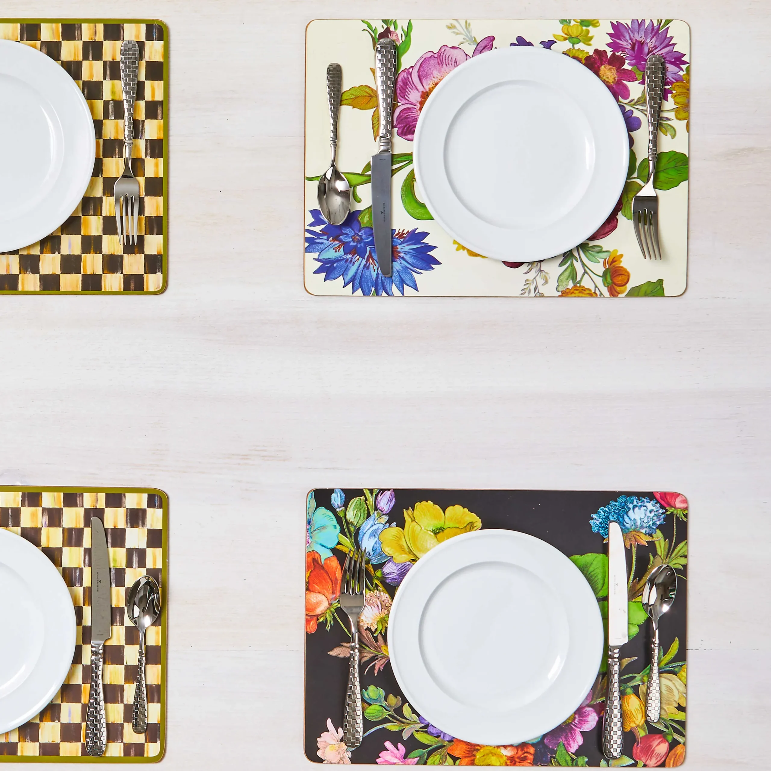 MacKenzie-Childs Black Flower Market Placemats, Set of 4| Table Accessories|Kitchen & Table Linens