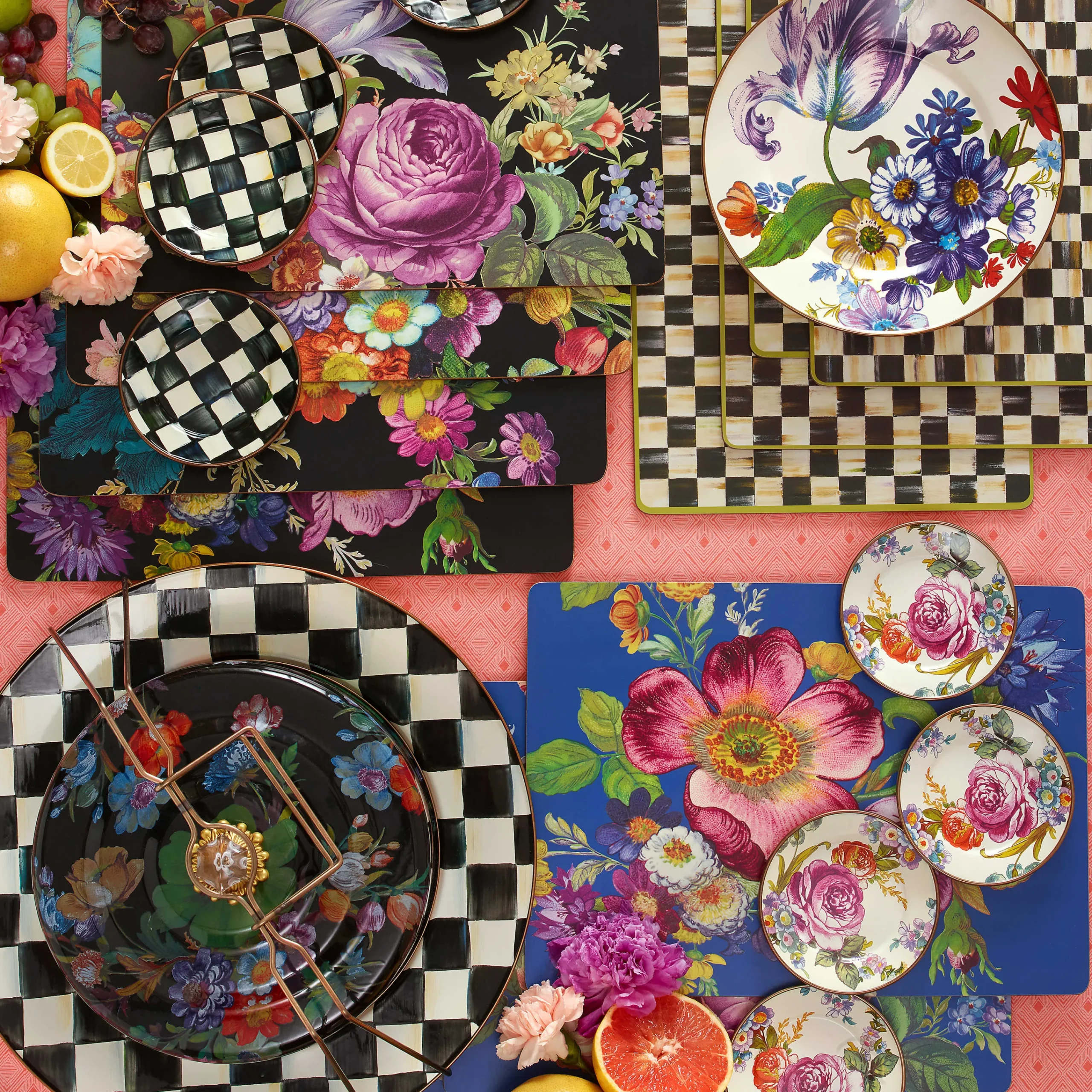 MacKenzie-Childs Black Flower Market Placemats, Set of 4| Table Accessories|Kitchen & Table Linens