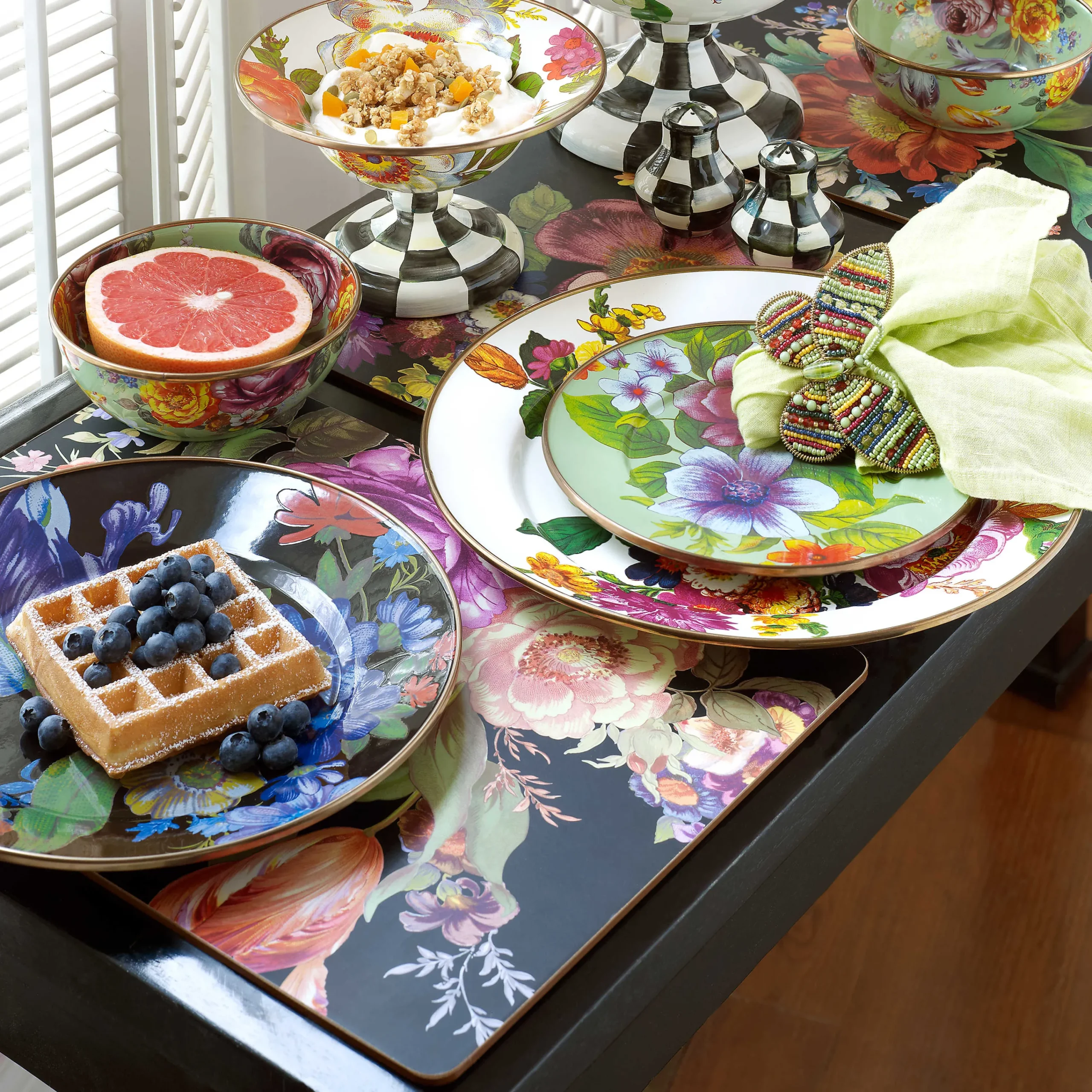 MacKenzie-Childs Black Flower Market Placemats, Set of 4| Table Accessories|Kitchen & Table Linens