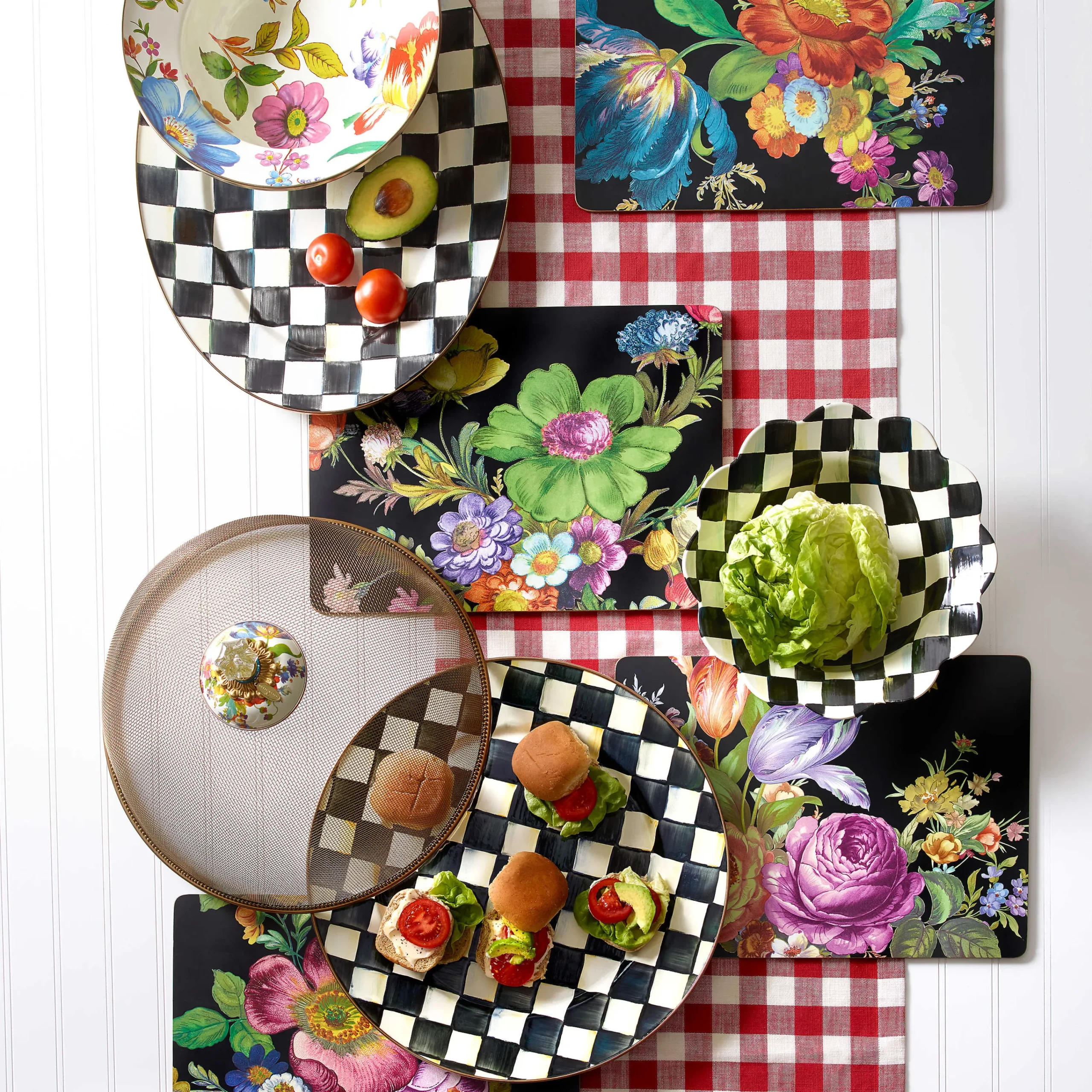 MacKenzie-Childs Black Flower Market Placemats, Set of 4| Table Accessories|Kitchen & Table Linens