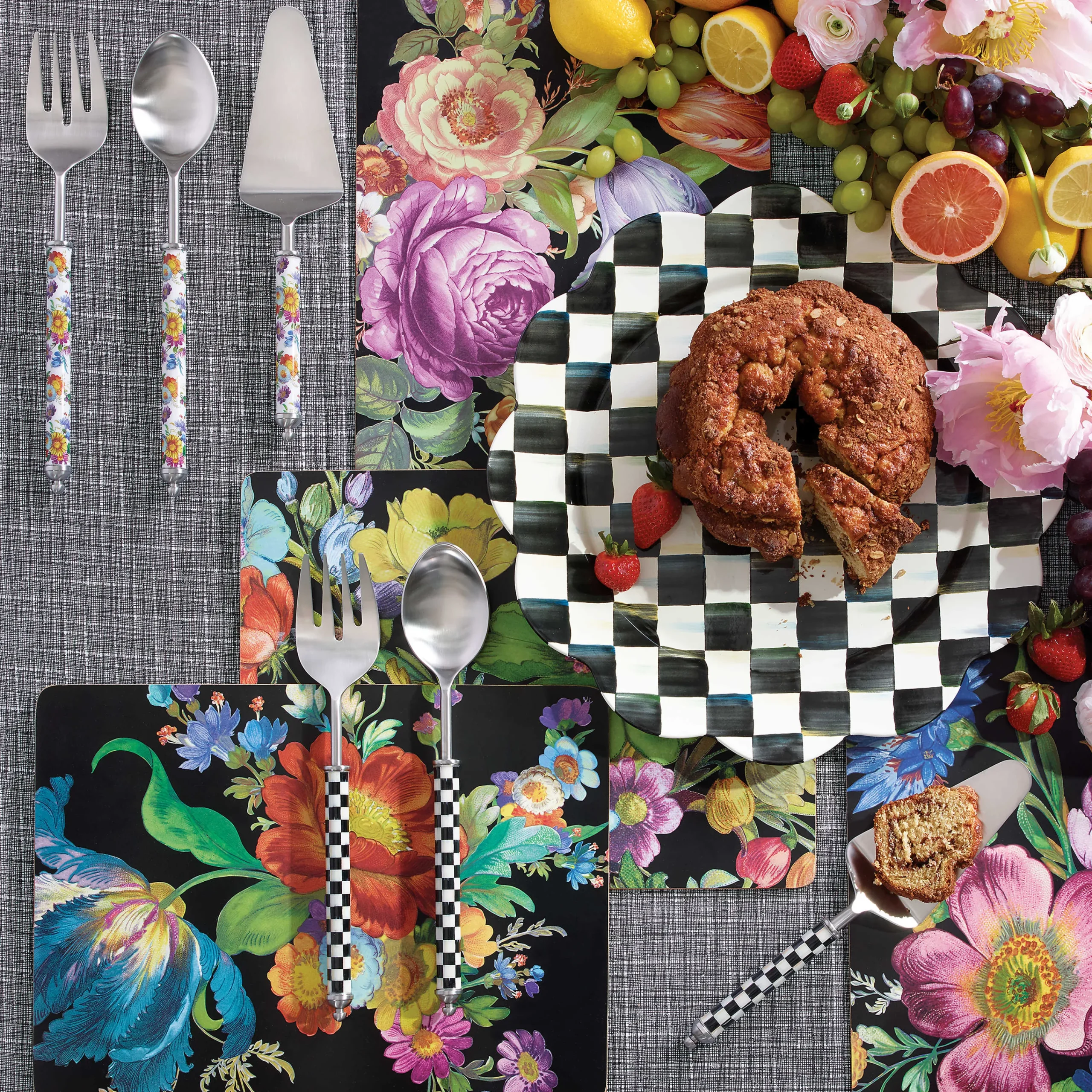 MacKenzie-Childs Black Flower Market Placemats, Set of 4| Table Accessories|Kitchen & Table Linens