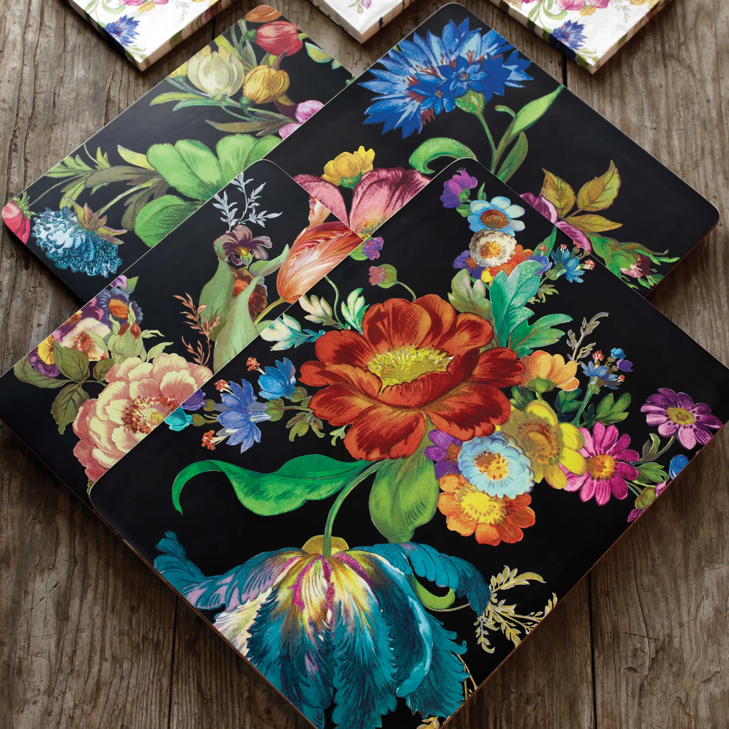 MacKenzie-Childs Black Flower Market Placemats, Set of 4| Table Accessories|Kitchen & Table Linens