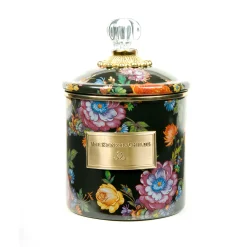 MacKenzie-Childs Black Flower Market Small Canister| Room Accents|Kitchen Storage & Organization