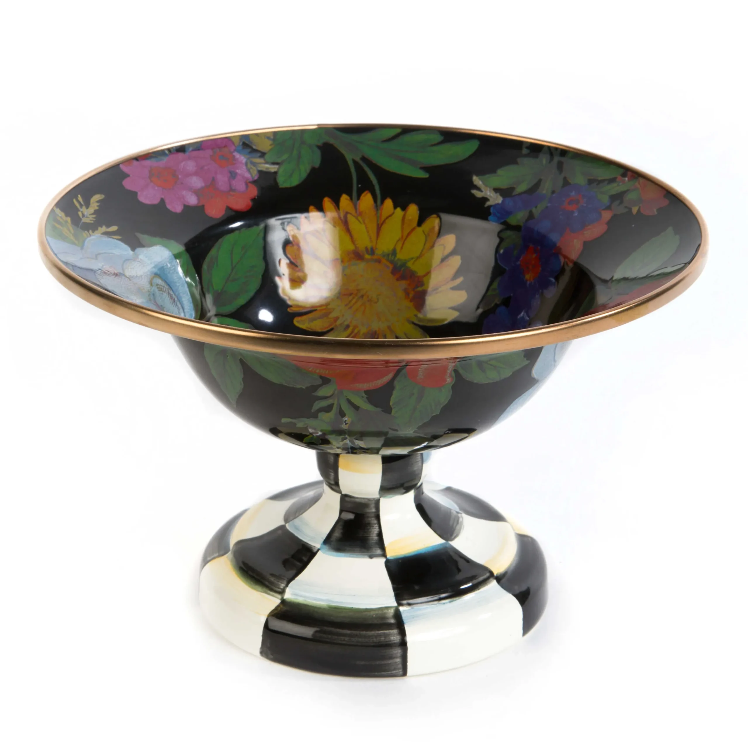 MacKenzie-Childs Black Flower Market Small Compote| Serveware