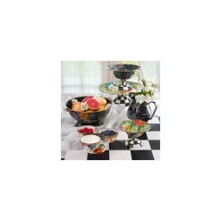 MacKenzie-Childs Black Flower Market Small Compote| Serveware