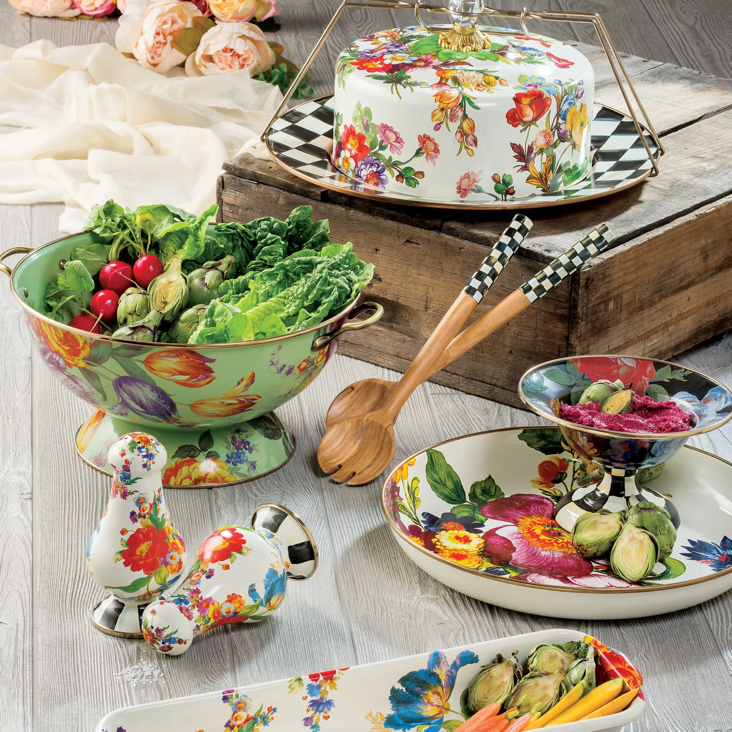 MacKenzie-Childs Black Flower Market Small Compote| Serveware