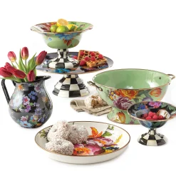 MacKenzie-Childs Black Flower Market Small Compote| Serveware