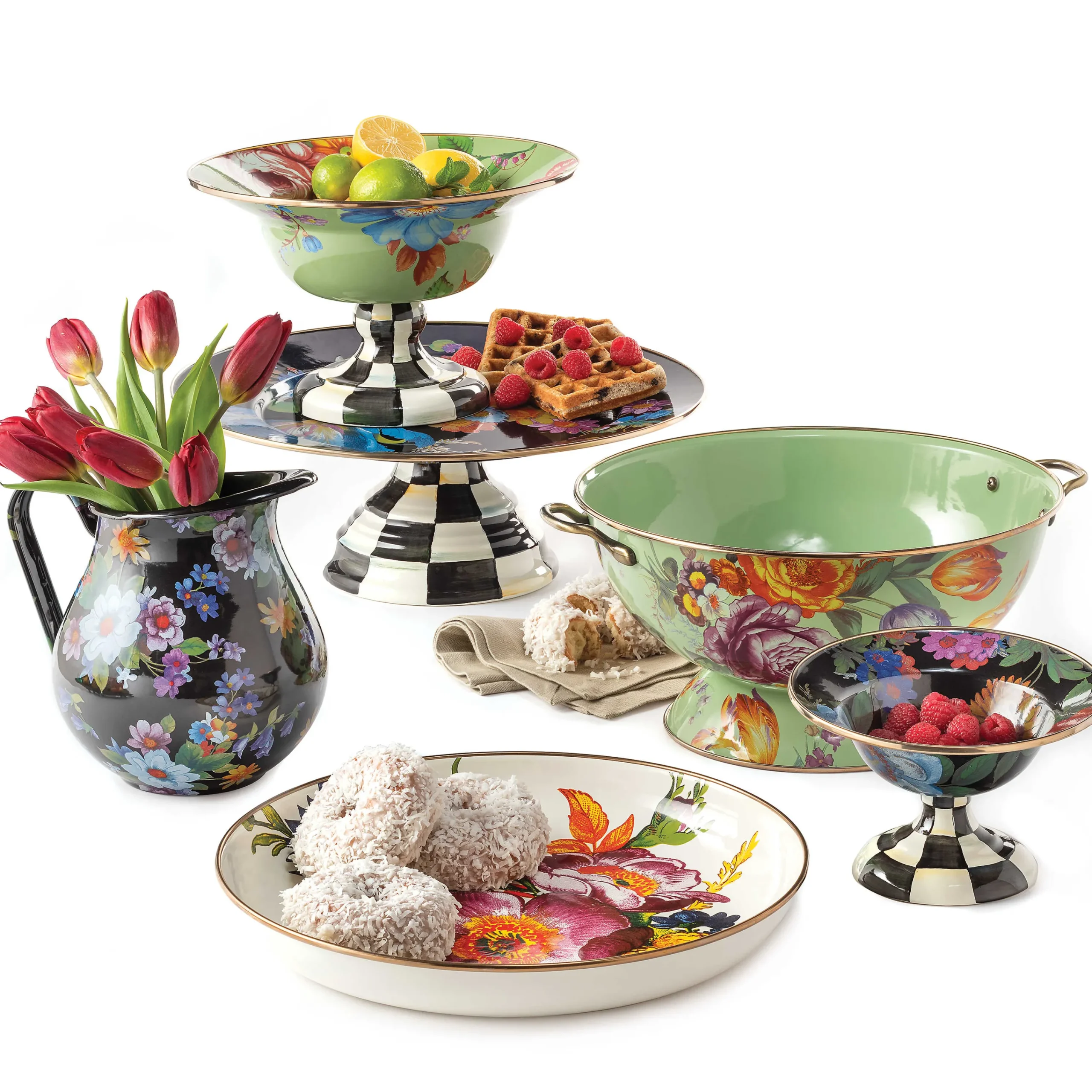 MacKenzie-Childs Black Flower Market Small Compote| Serveware