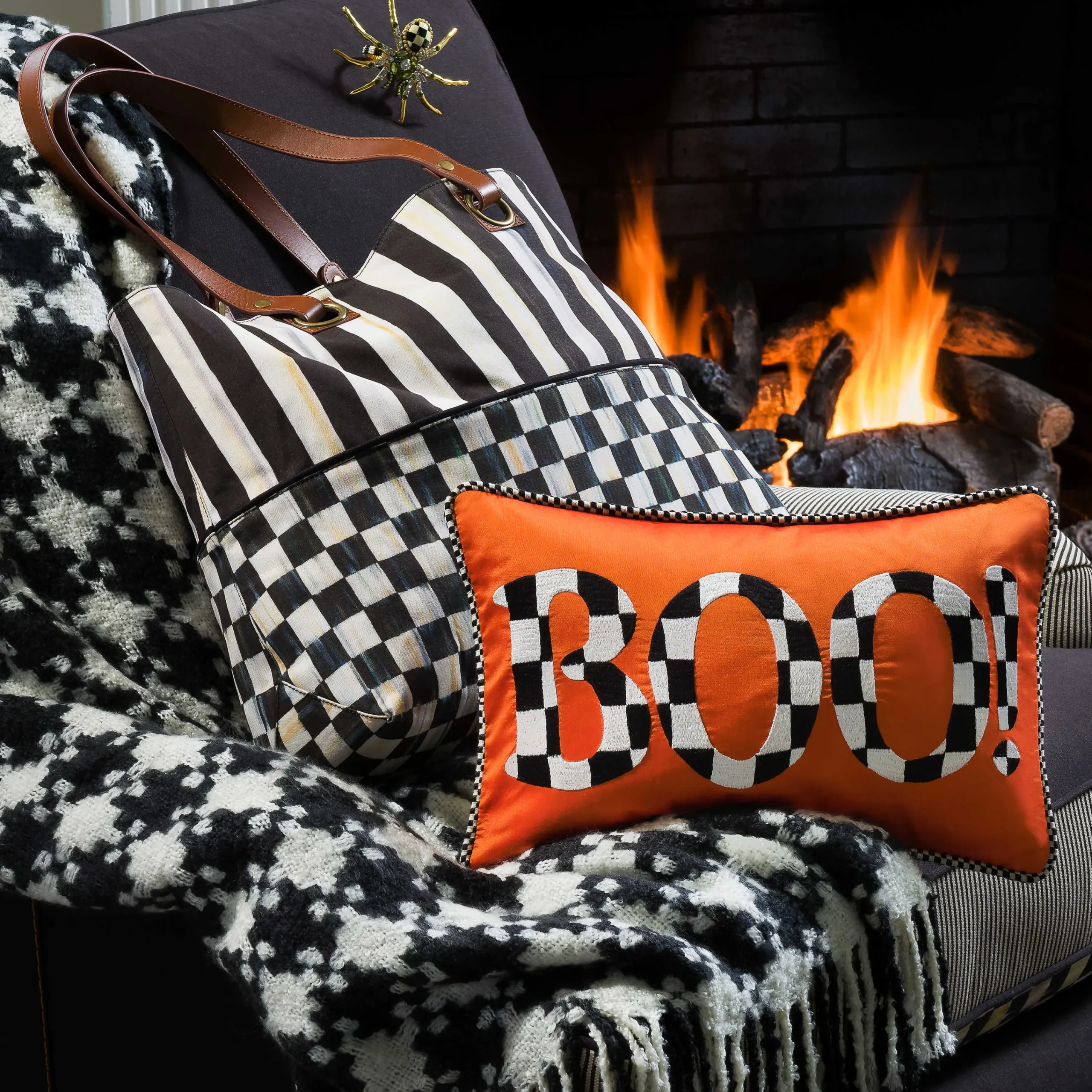 MacKenzie-Childs Black Ivory Houndstooth Throw| Pillows, Throws, & Cushions