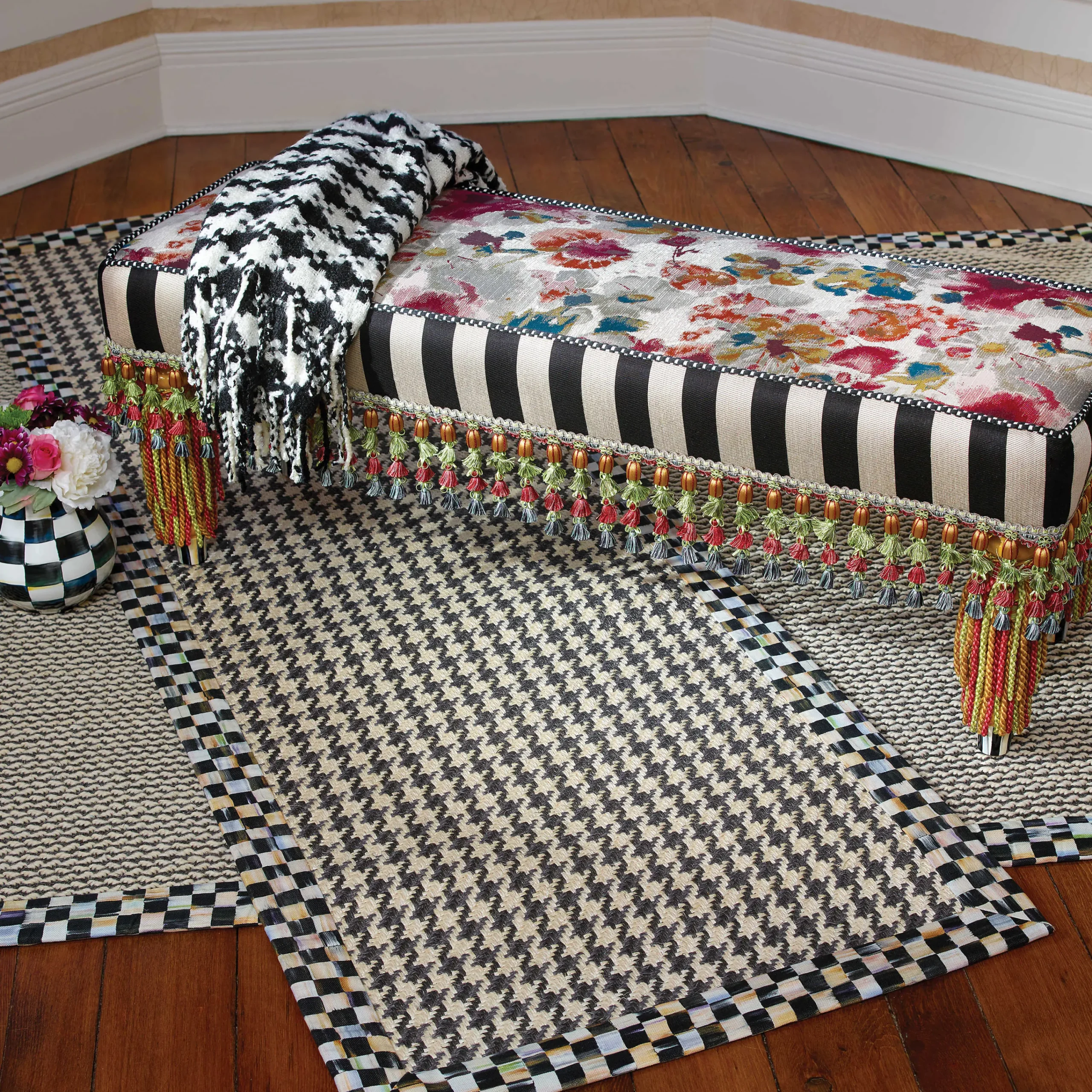 MacKenzie-Childs Black Ivory Houndstooth Throw| Pillows, Throws, & Cushions