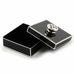 MacKenzie-Childs Black Silver Plated Trinket Box with Check Knob| Room Accents