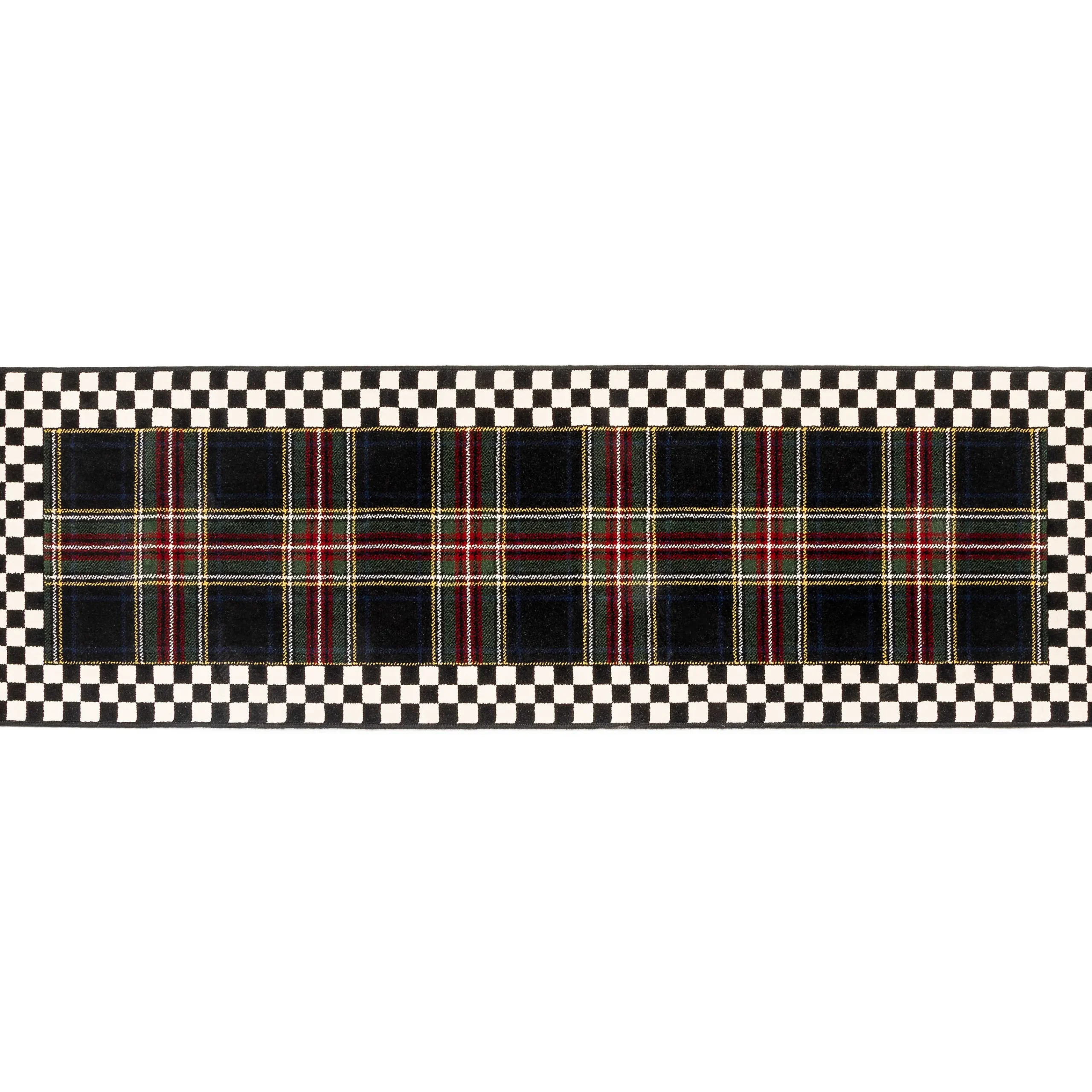 MacKenzie-Childs Black Stewart Tartan Rug - 2'6 x 8' Runner| Holiday|Rugs