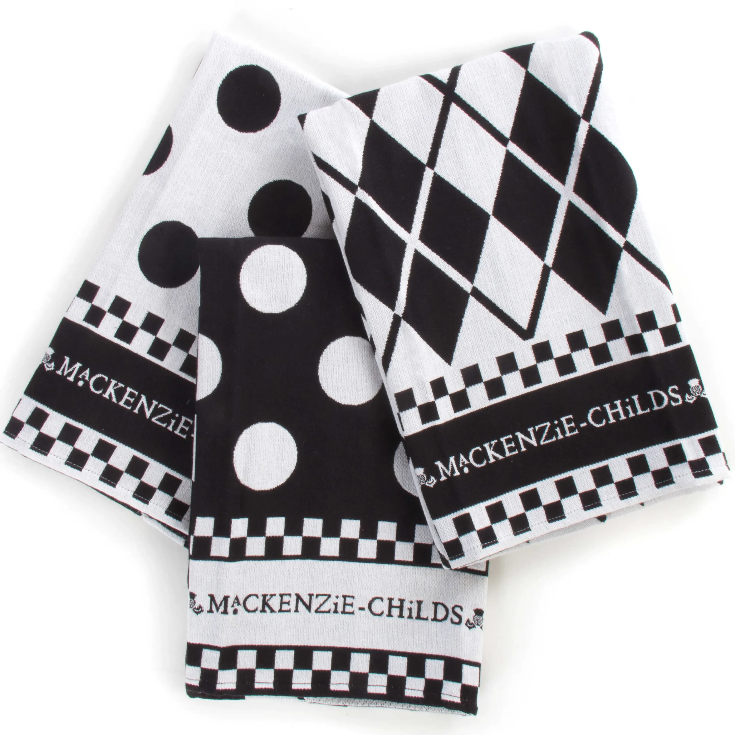 MacKenzie-Childs Black White Dot Dish Towels, Set of 3| Kitchen & Table Linens