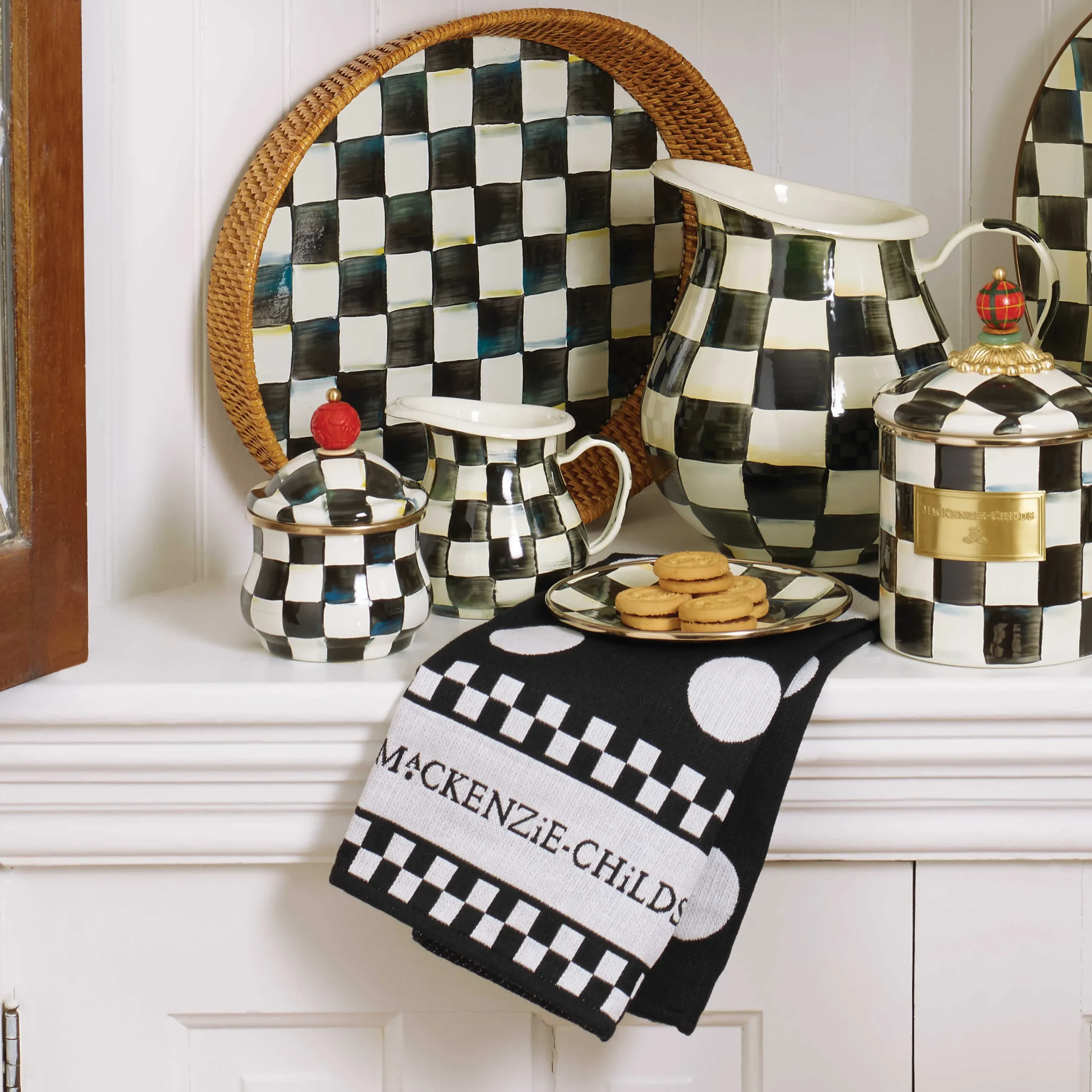 MacKenzie-Childs Black White Dot Dish Towels, Set of 3| Kitchen & Table Linens