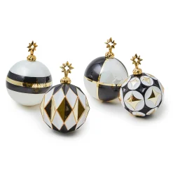 MacKenzie-Childs Black  White Star Glass Ball Ornaments, Set of 4| Holiday