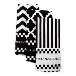 MacKenzie-Childs Black White Zig Zag Dish Towels, Set of 3| Kitchen & Table Linens