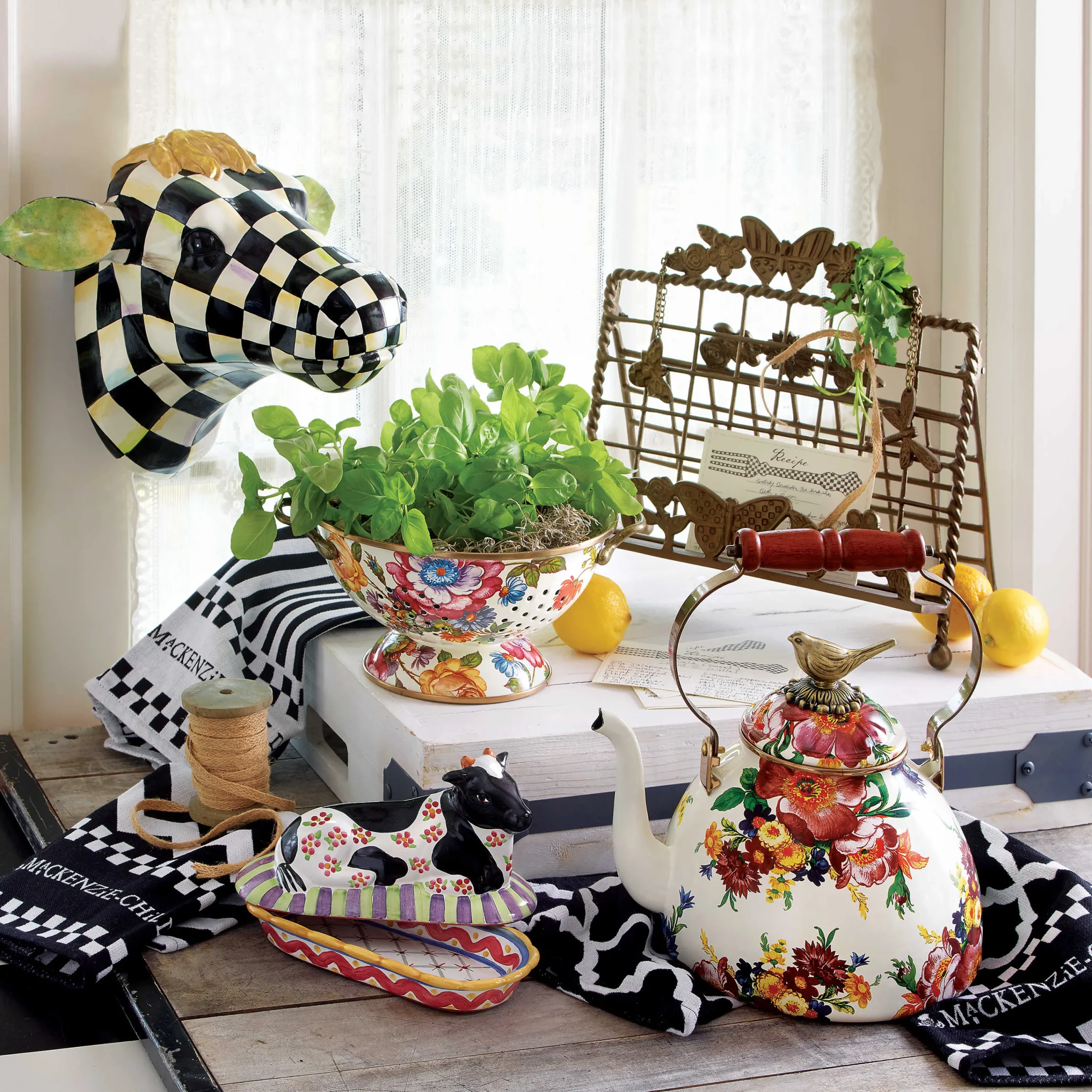 MacKenzie-Childs Black White Zig Zag Dish Towels, Set of 3| Kitchen & Table Linens
