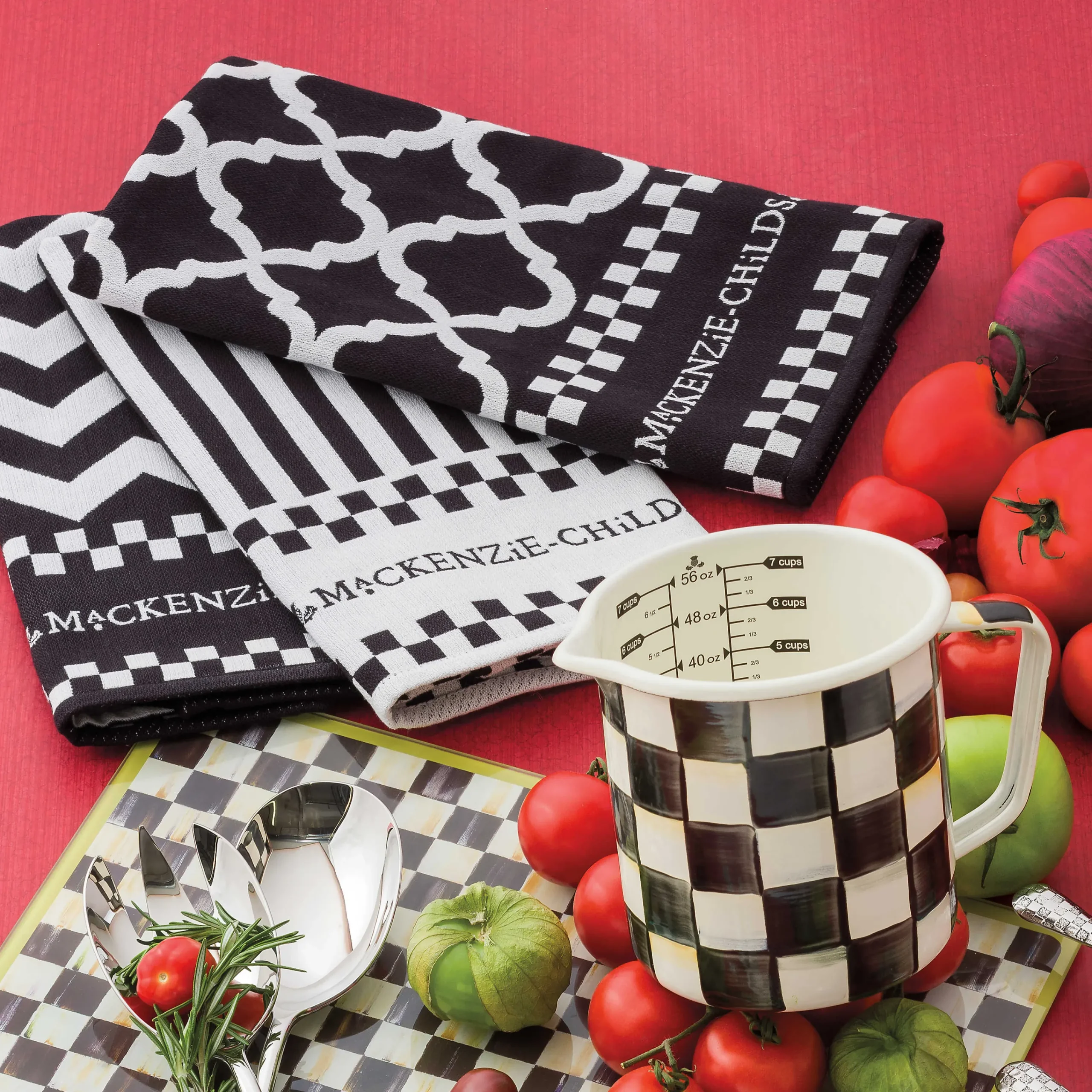 MacKenzie-Childs Black White Zig Zag Dish Towels, Set of 3| Kitchen & Table Linens
