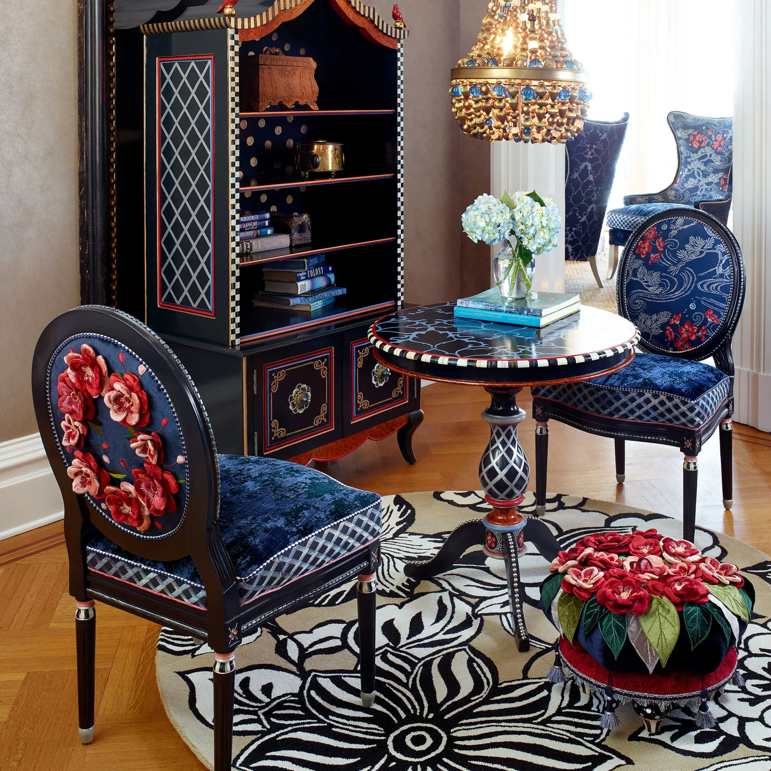 MacKenzie-Childs Bluetopia Kitano Footstool| Living Room