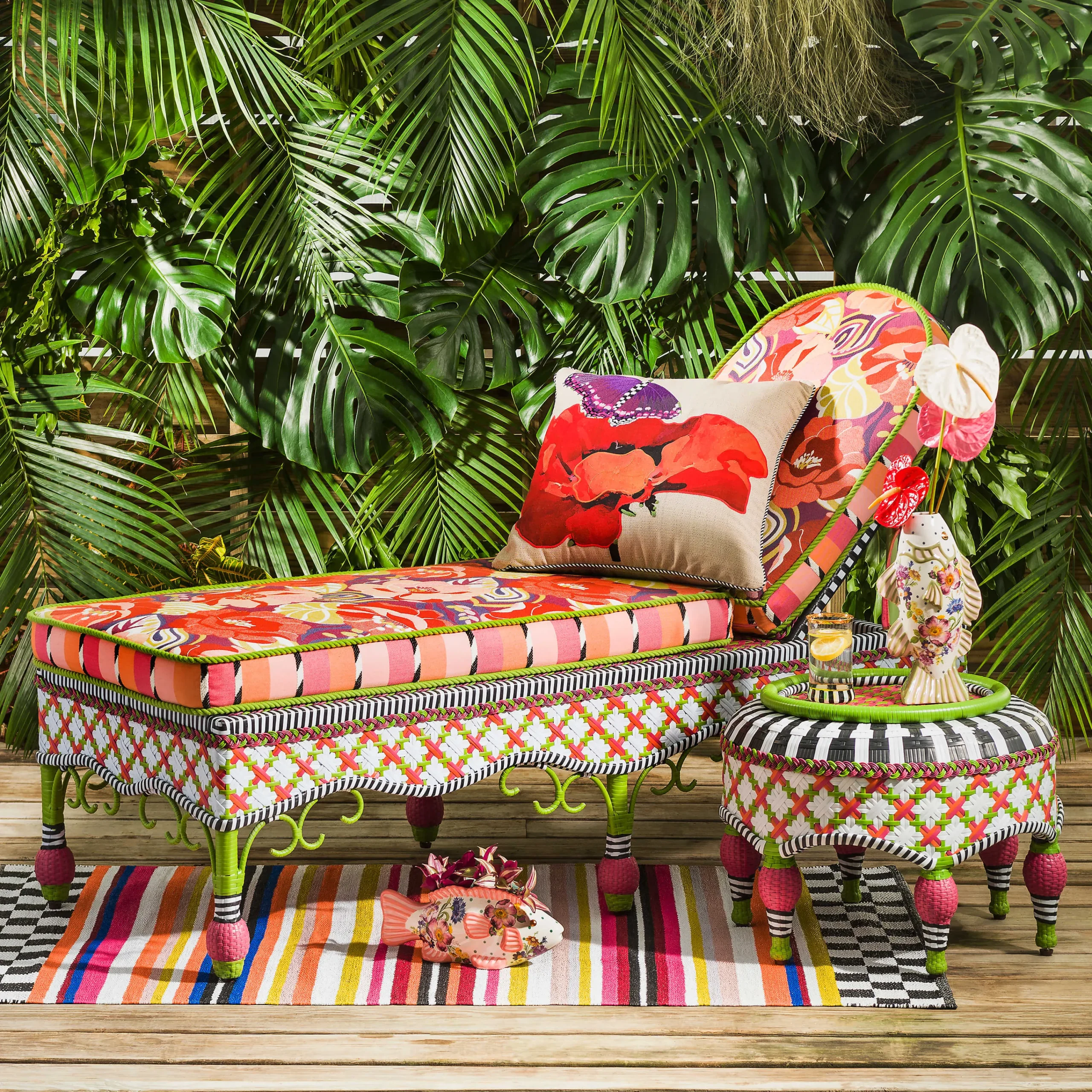 MacKenzie-Childs Breezy Poppy Outdoor Chaise| Outdoor