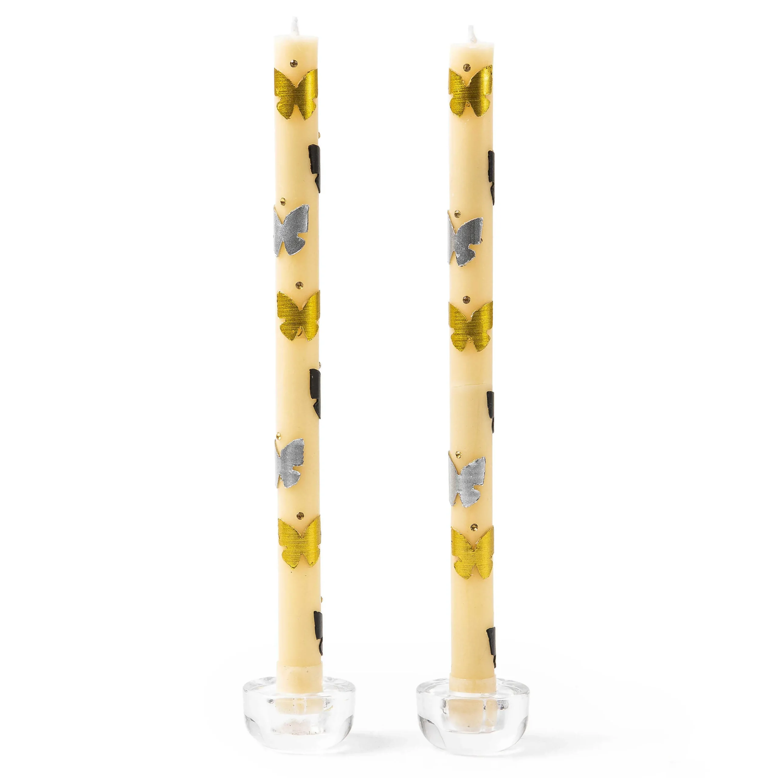 MacKenzie-Childs Butterfly Silver Gold Dinner Candles, Set of 2| Spring|Candles & Fragrances