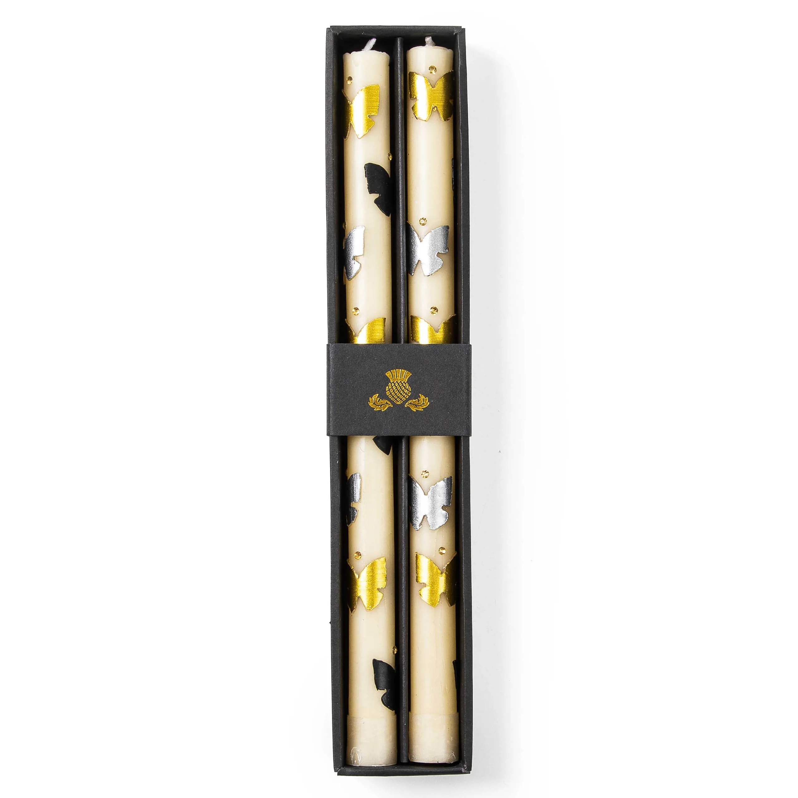 MacKenzie-Childs Butterfly Silver Gold Dinner Candles, Set of 2| Spring|Candles & Fragrances