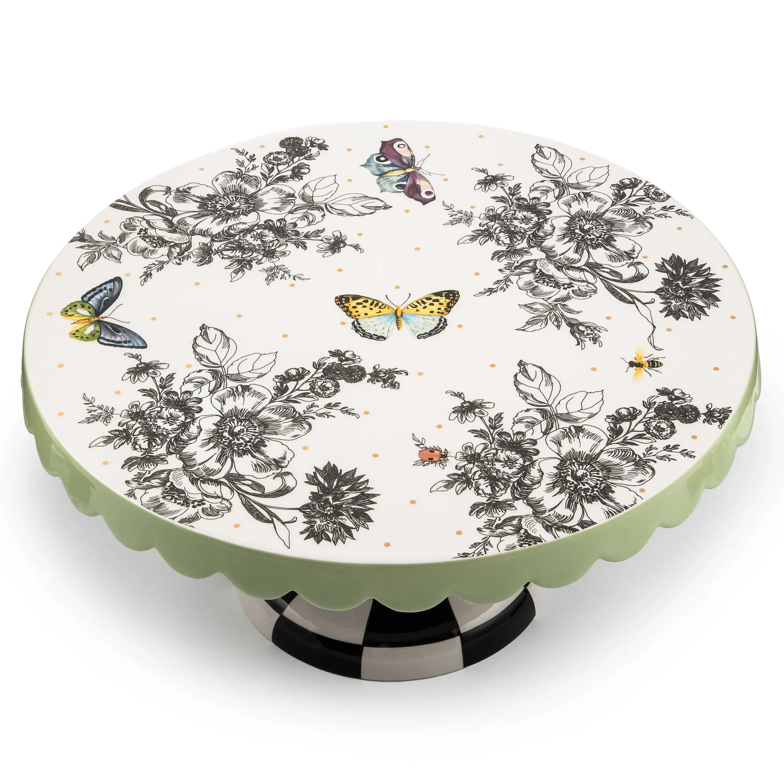 MacKenzie-Childs Butterfly Toile Large Pedestal Platter| Serveware