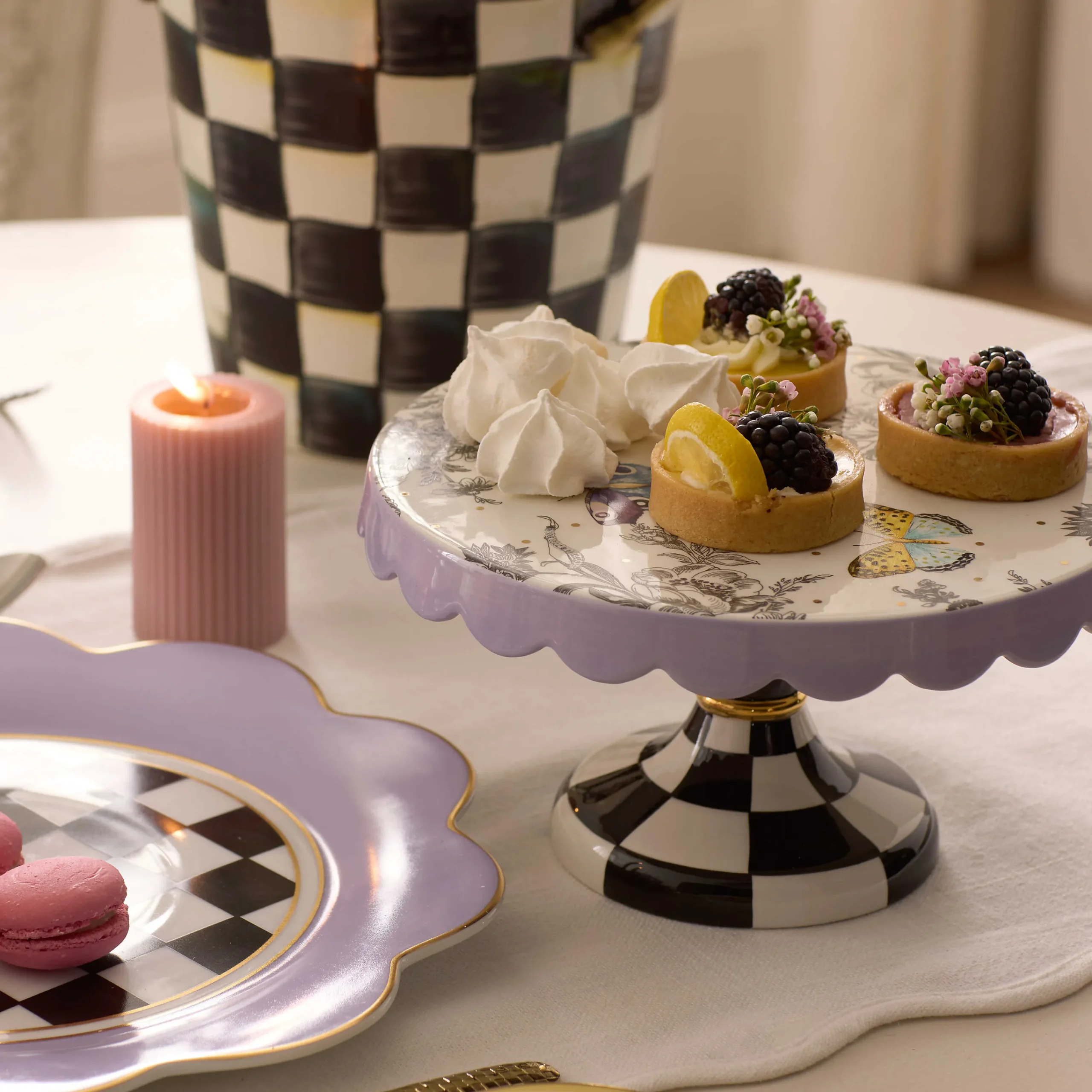 MacKenzie-Childs Butterfly Toile Small Pedestal Platter| Spring|Serveware