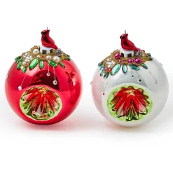 MacKenzie-Childs Cardinal Glass Reflector Ornaments, Set of 2| Holiday