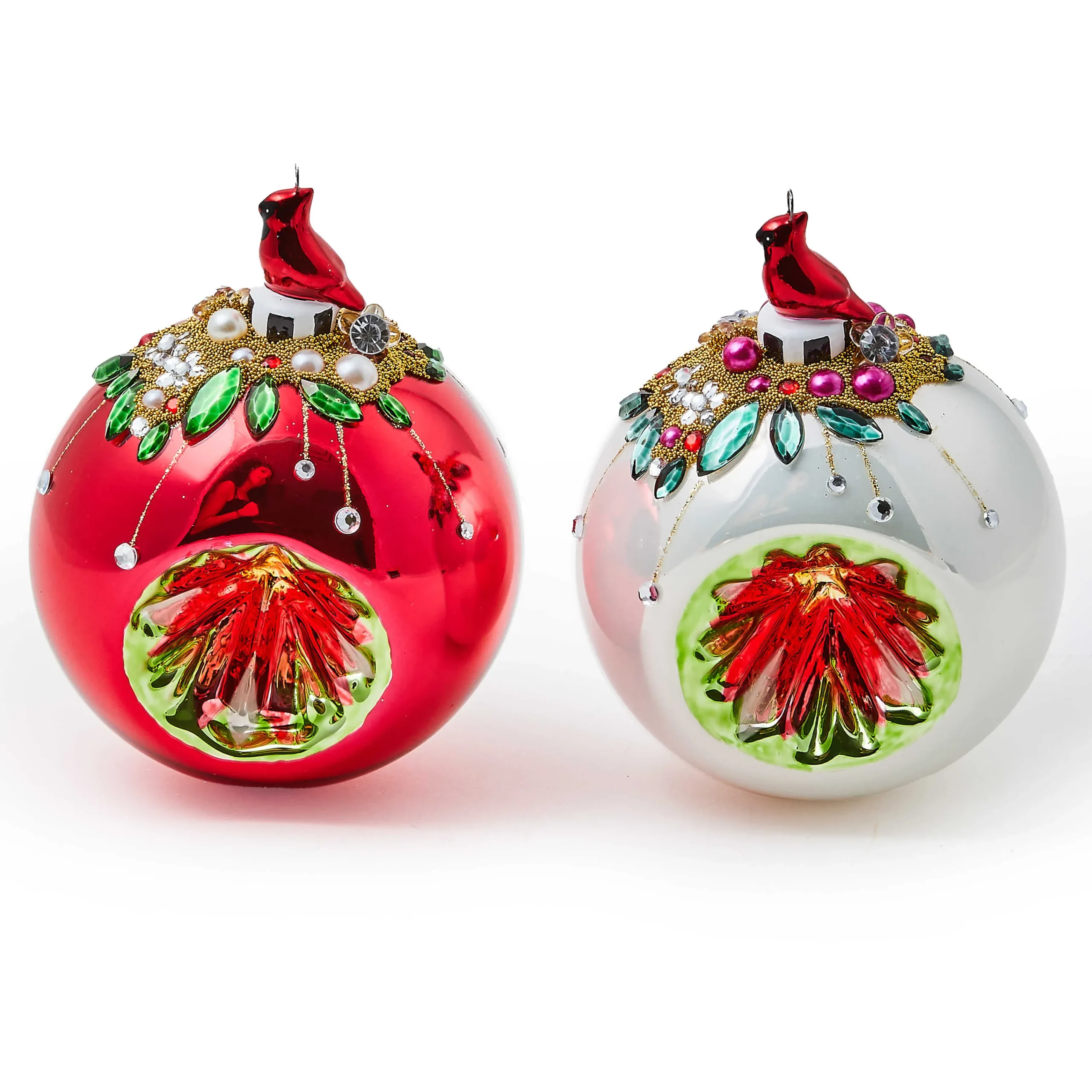 MacKenzie-Childs Cardinal Glass Reflector Ornaments, Set of 2| Holiday