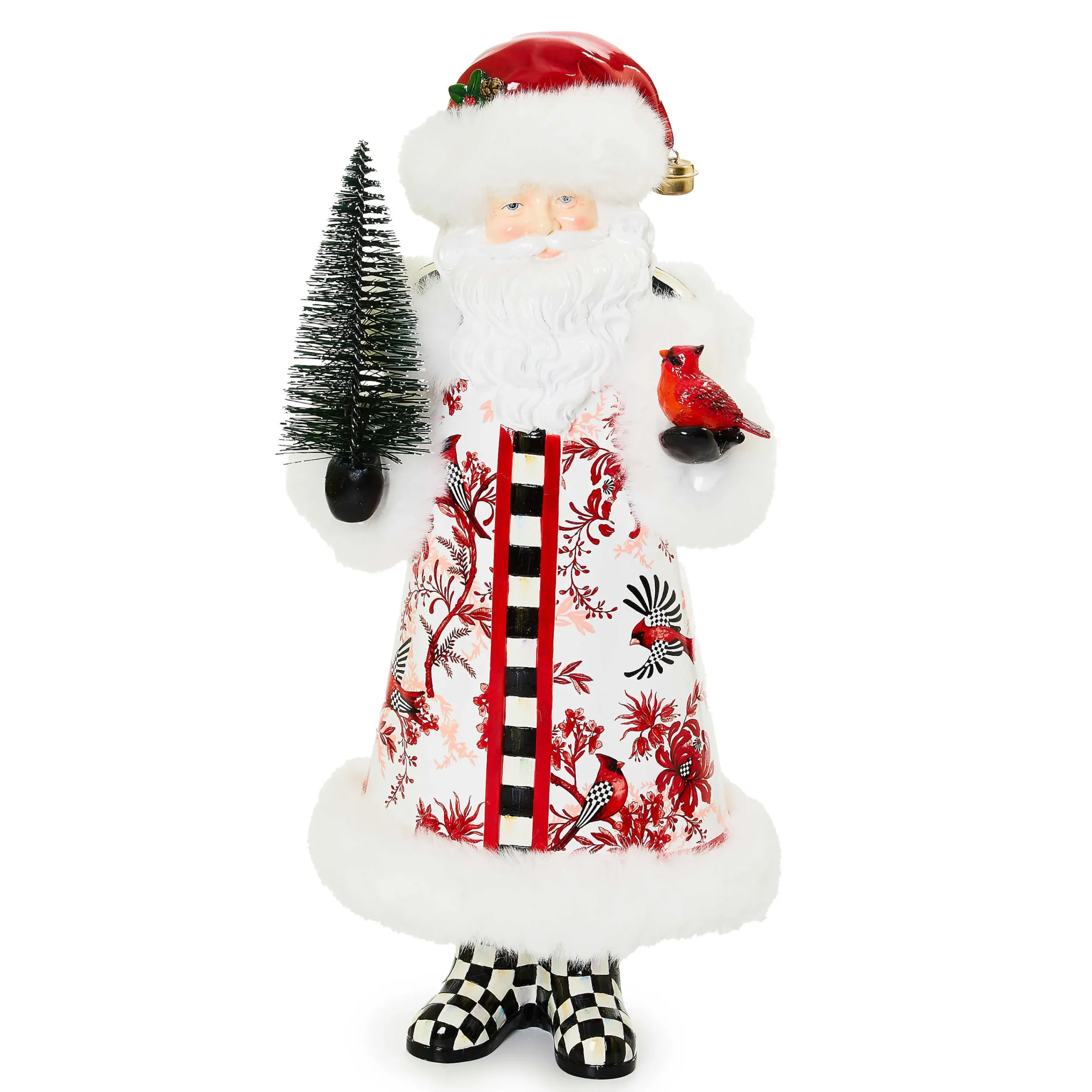 MacKenzie-Childs Cardinal Toile Santa with Cardinal| Holiday|Room Accents