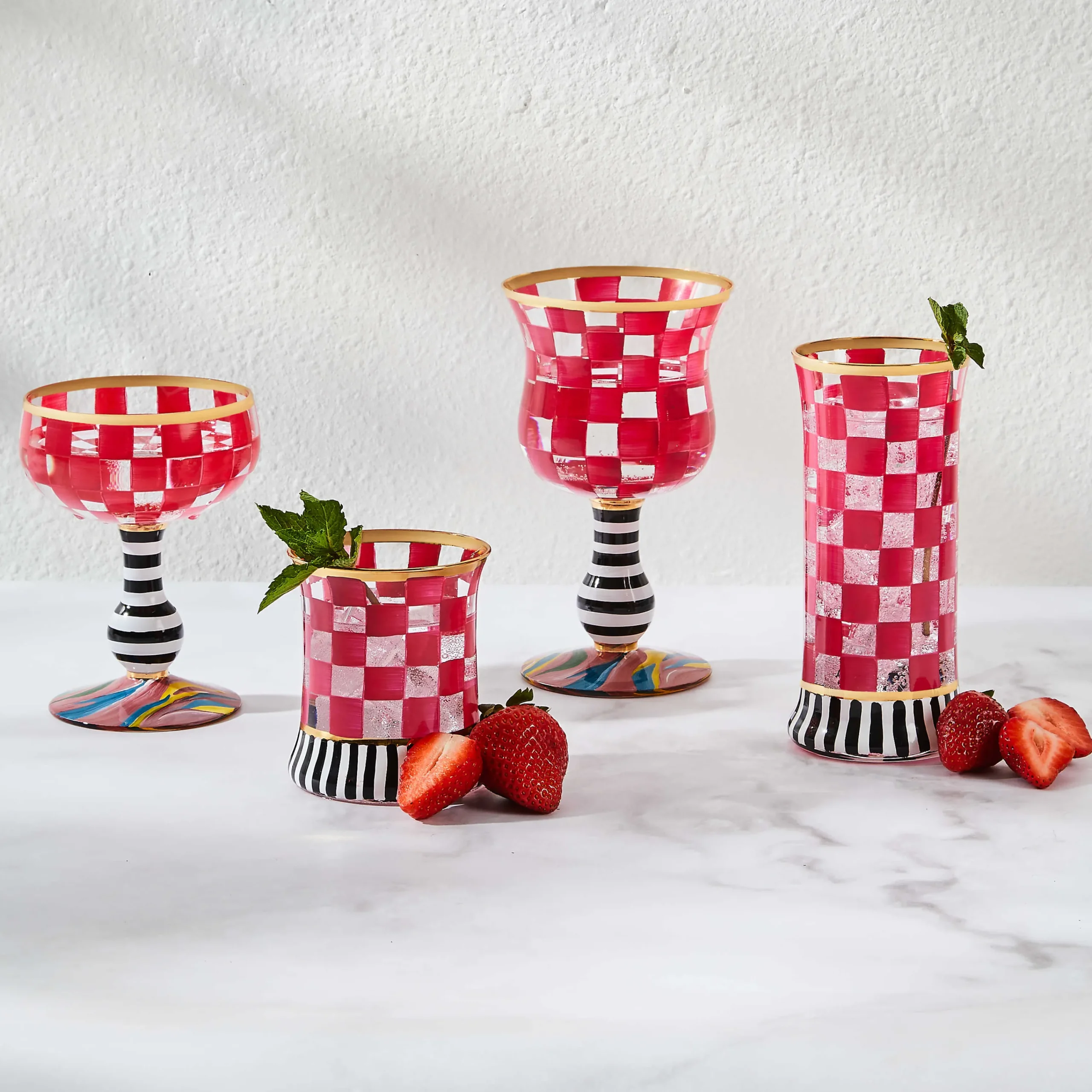 MacKenzie-Childs Carnival Fuchsia Highball Glass, Set of 2| Spring|Drinkware