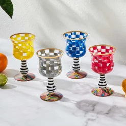 MacKenzie-Childs Carnival Fuchsia Wine Glass| Spring|Drinkware
