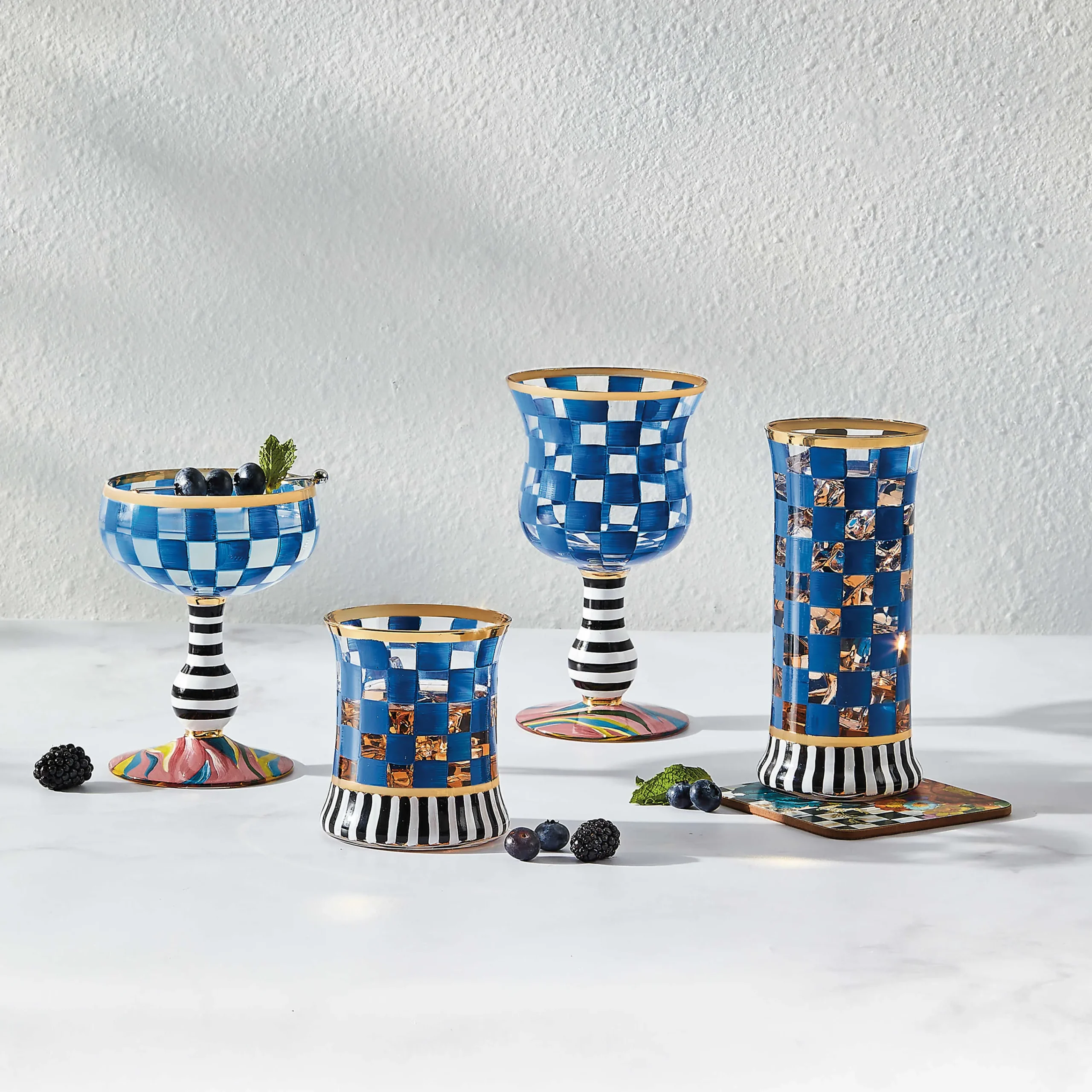 MacKenzie-Childs Carnival Royal Coupe Glass| Drinkware|Bar Entertaining