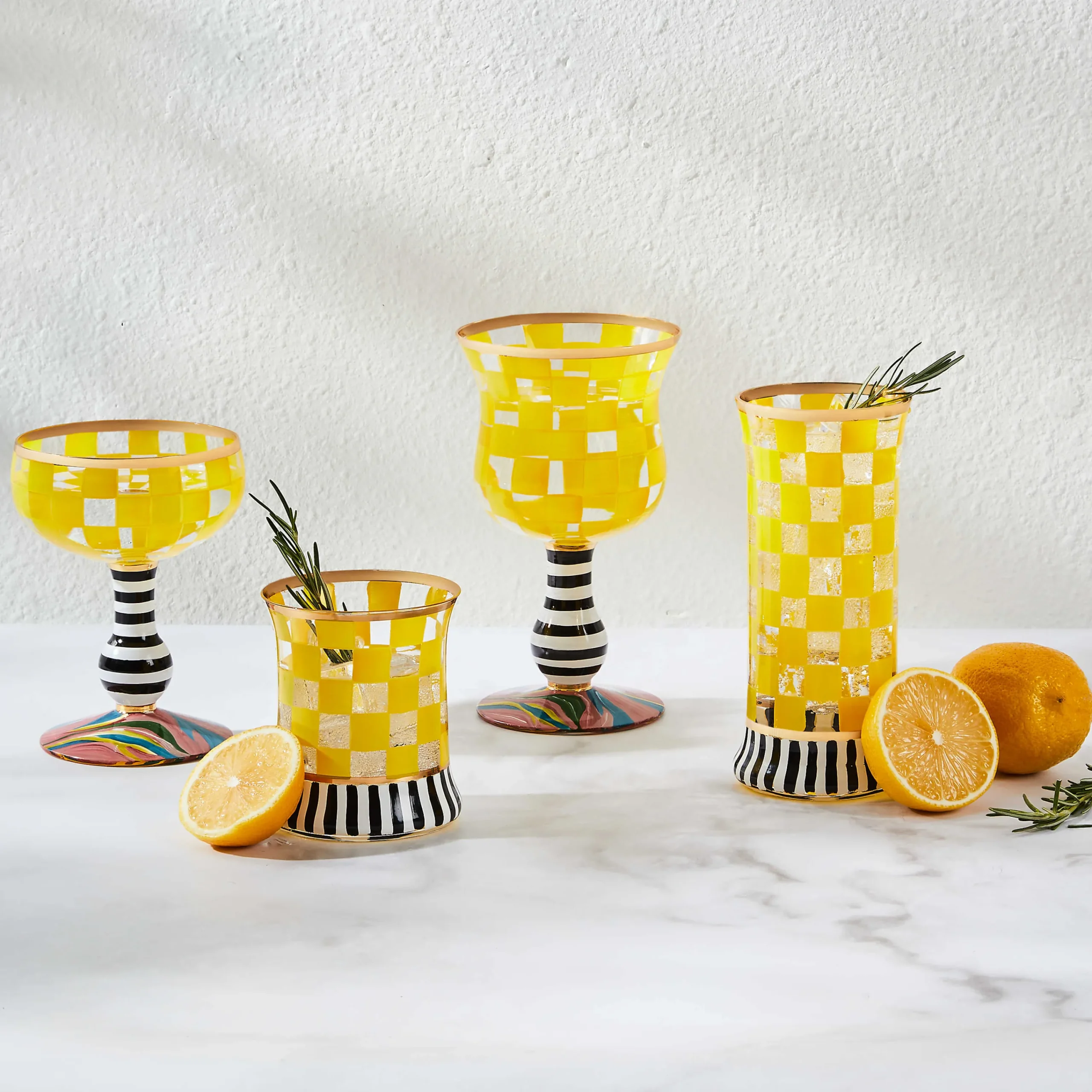 MacKenzie-Childs Carnival Yellow Coupe Glass| Easter|Spring