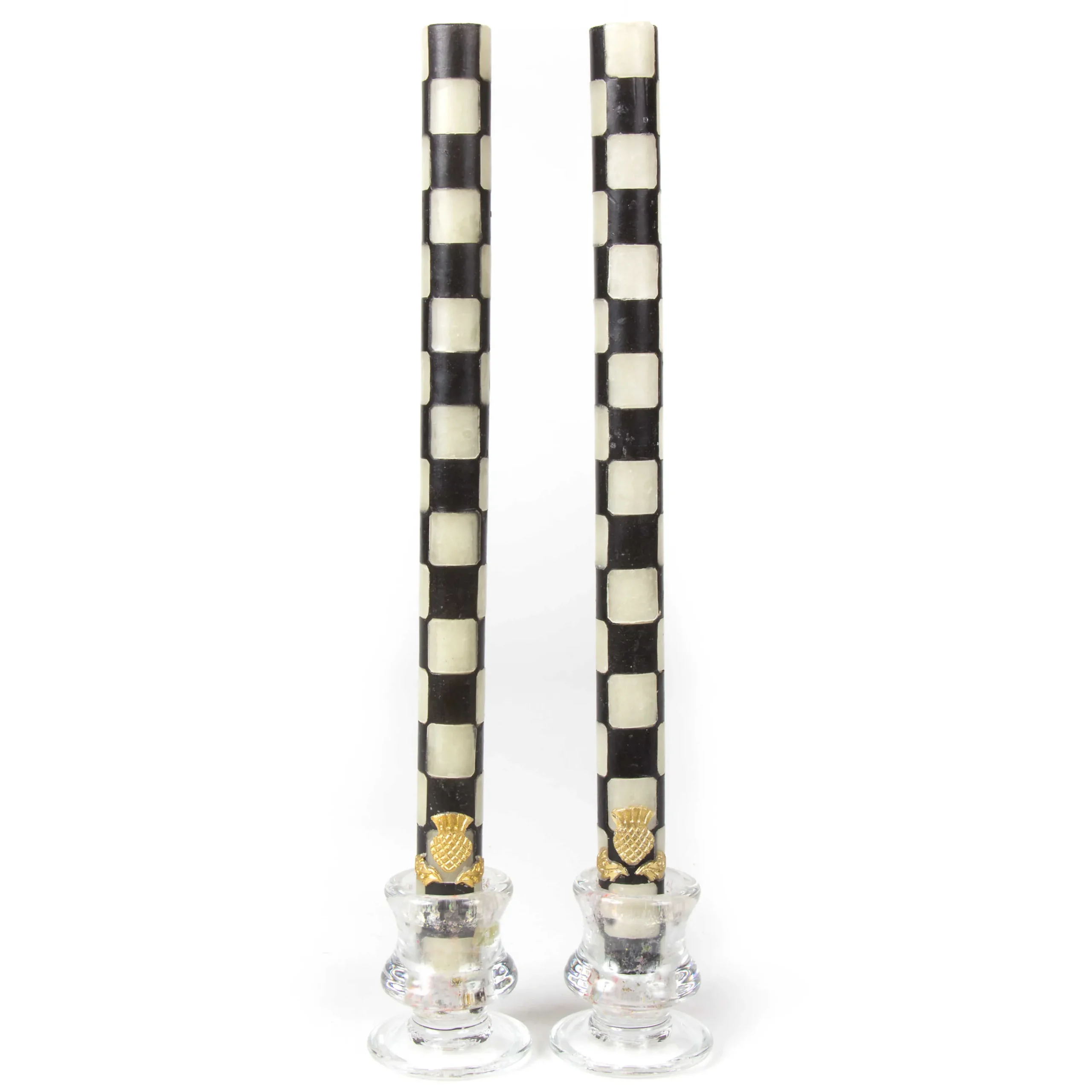 MacKenzie-Childs Check Black Ivory Dinner Candles, Set of 2| Candles & Fragrances|Table Accessories