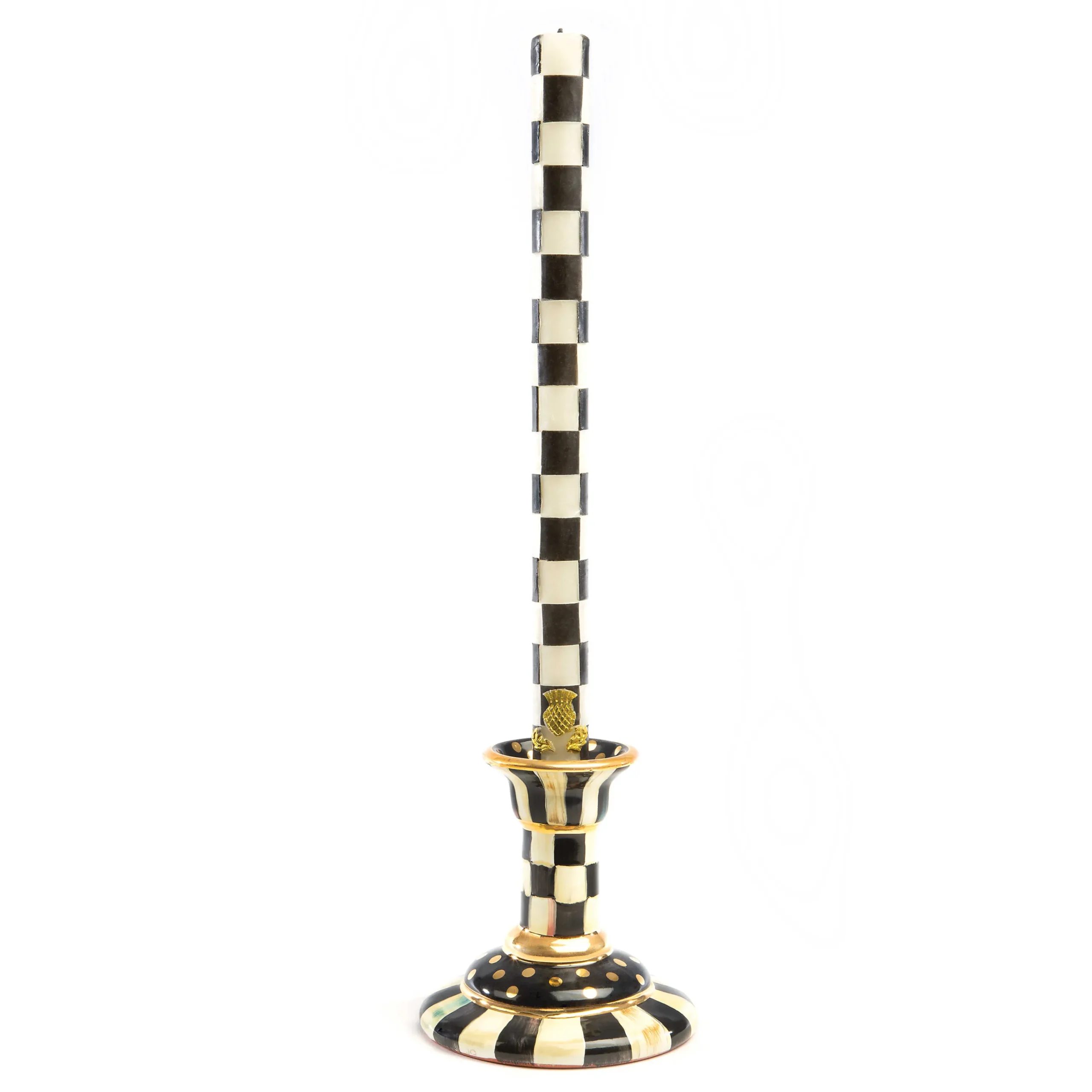 MacKenzie-Childs Check Black Ivory Dinner Candles, Set of 2| Candles & Fragrances|Table Accessories