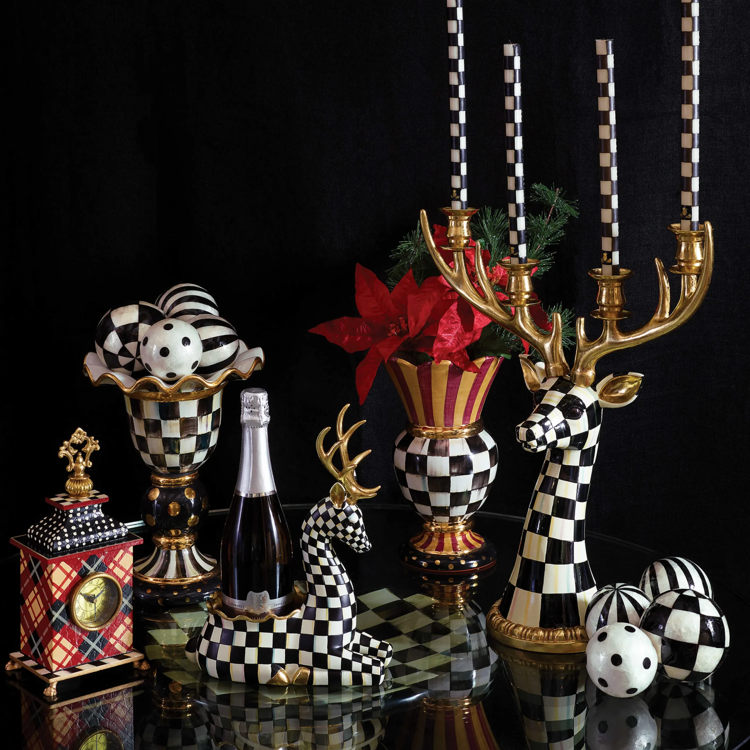 MacKenzie-Childs Check Black Ivory Dinner Candles, Set of 2| Candles & Fragrances|Table Accessories